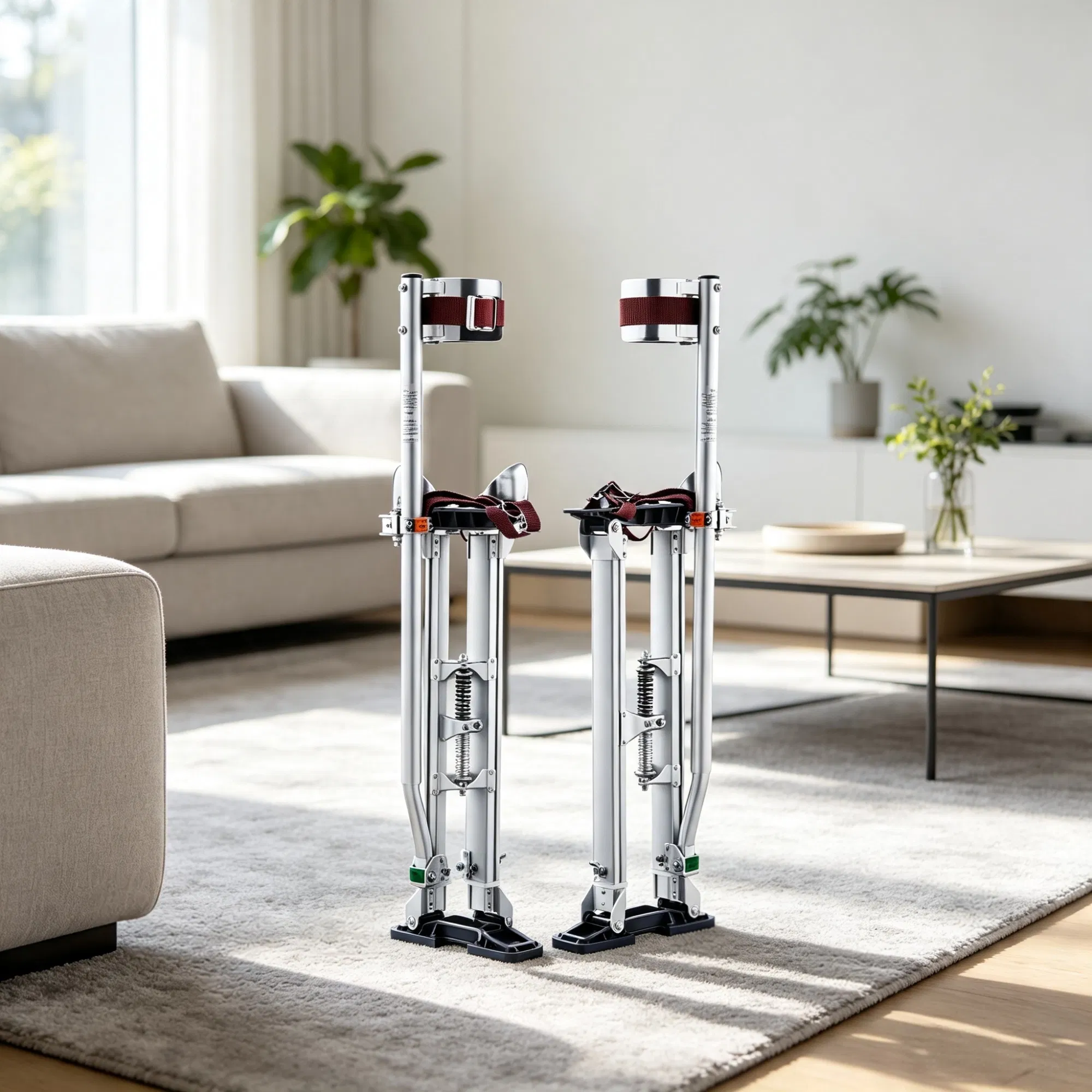 24''-40'' Adjustable Drywall Stilts with Protective Knee Pads, Durable Non-slip Work Platform for Painting, Taping & Walking, Silver photo 2