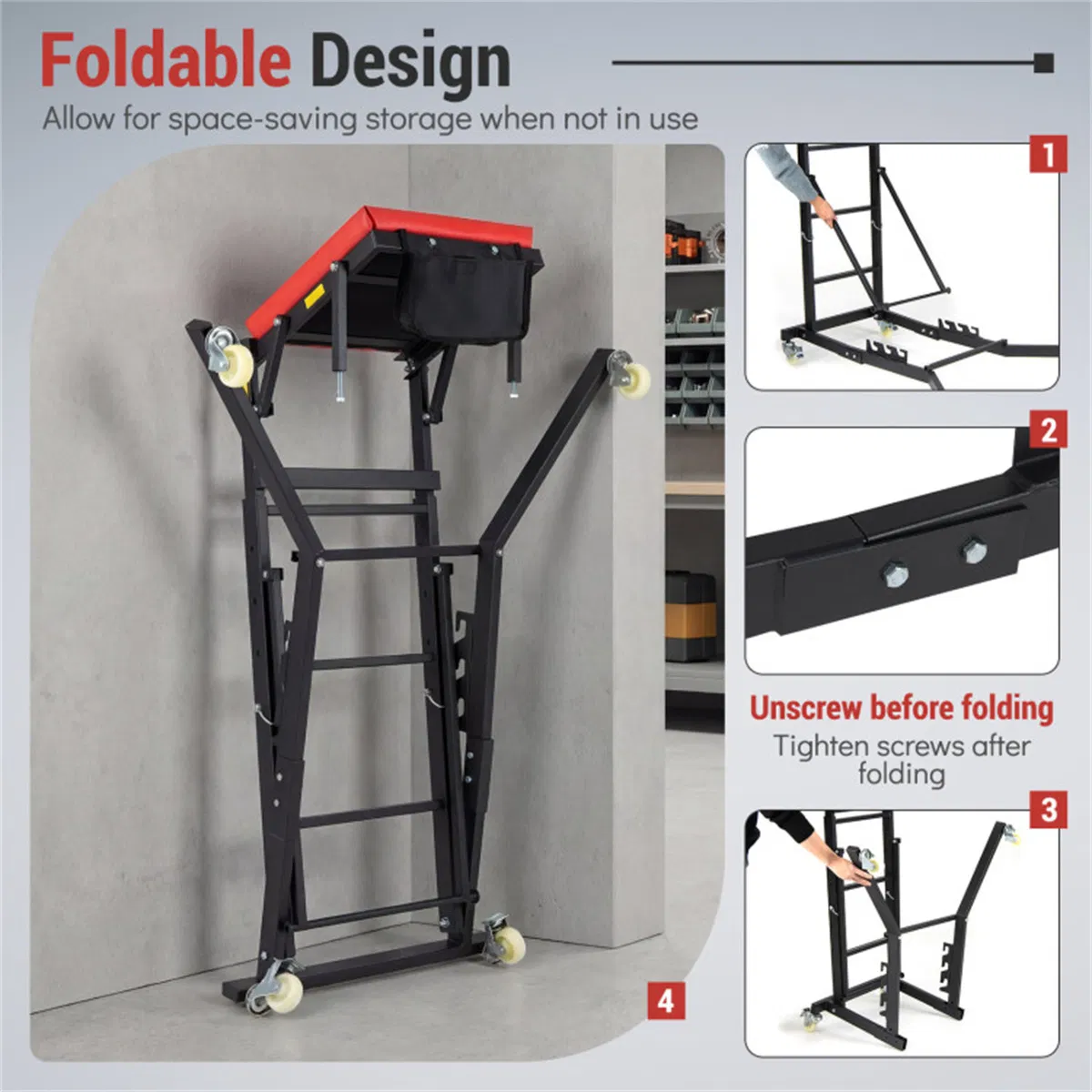 400 LBS Capacity Heavy Duty Topside Creeper with 4-Level Height Adjustable, Foldable Automotive Engine Creeper photo 2