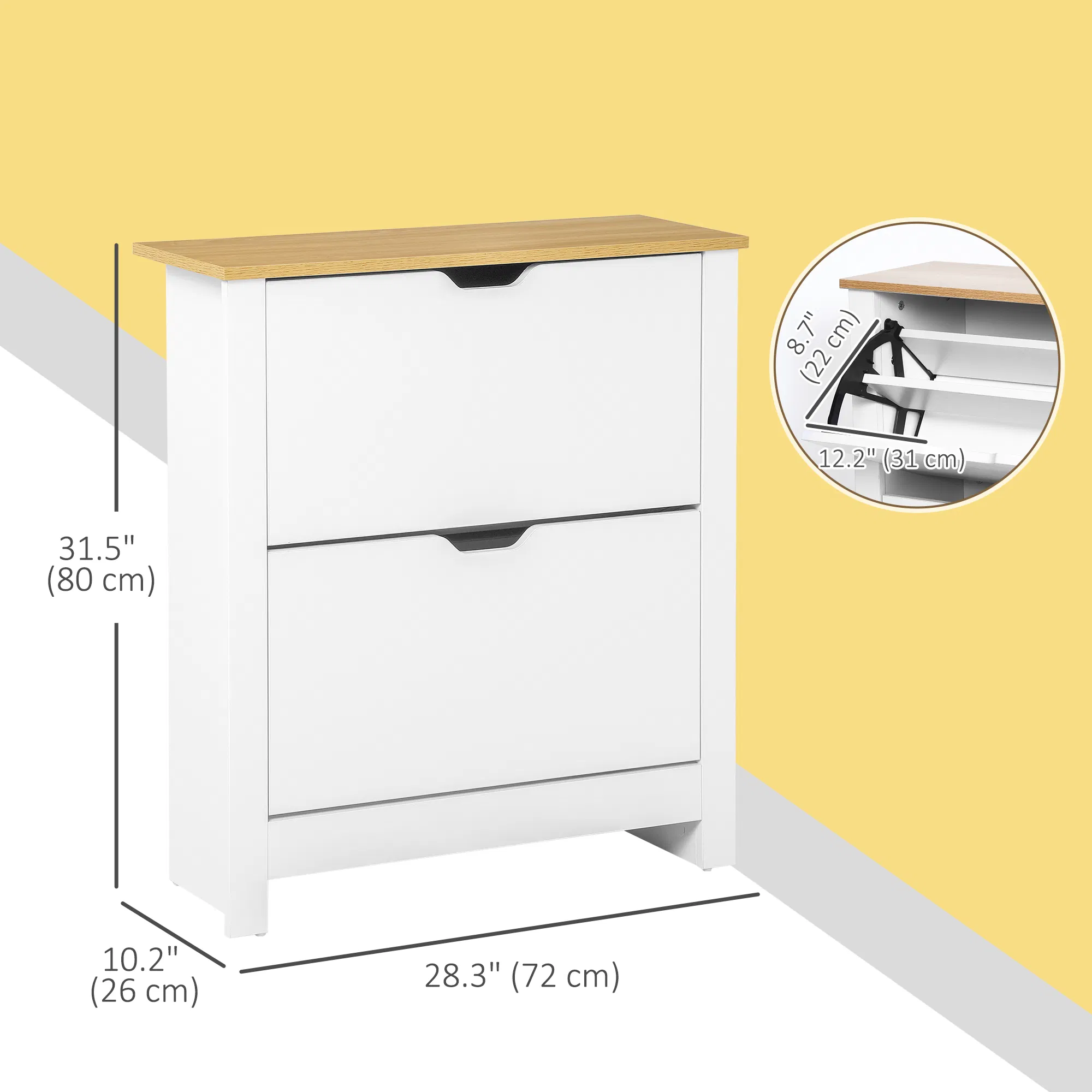 Shoe Storage Cabinet with 2 Flip Drawers and Adjustable Shelves for 6-12 Pairs of Shoes, White photo 5