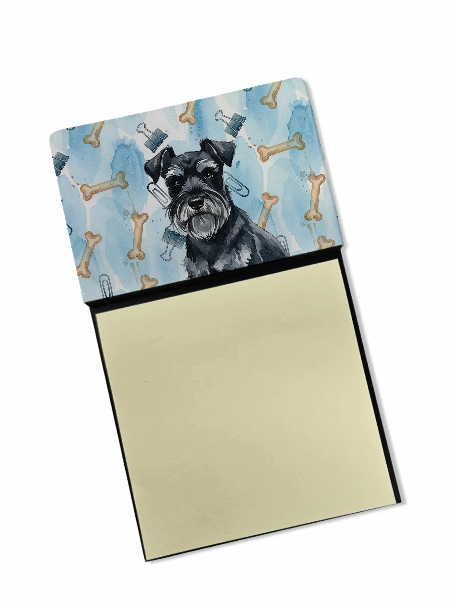 Black Miniature Schnauzer Coworker Watercolor Sticky Note Holder Refillable Dispenser Desk Accessory 3x3 Pad Gift photo 1