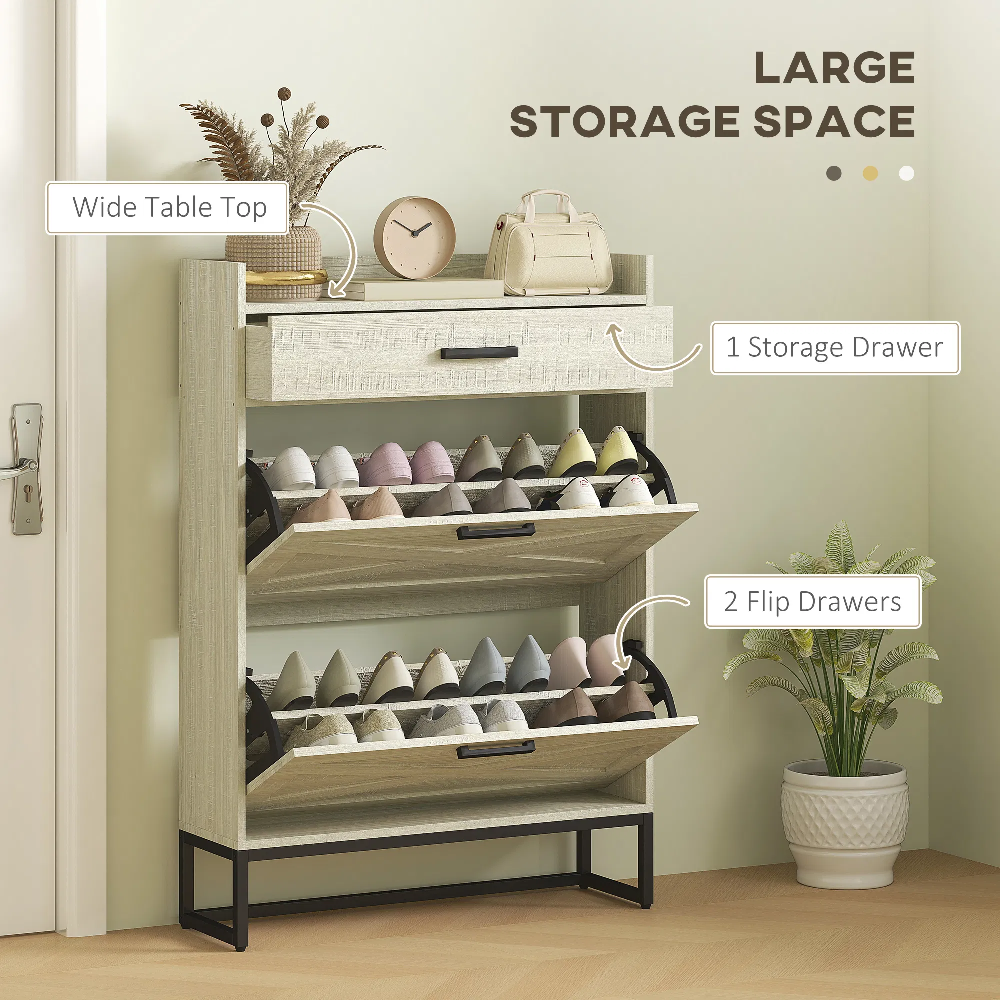 Slim Shoe Storage with 2 Flip Drawers and Adjustable Shelves Shoe Cabinet Organizer for 12 Pair, Distressed White photo 2