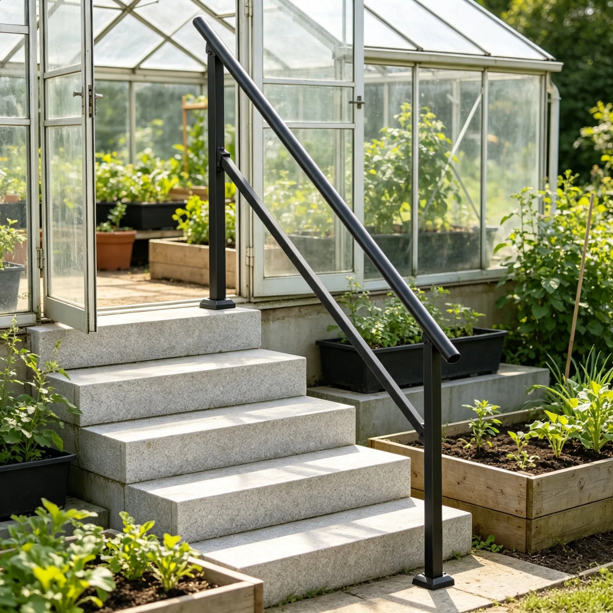 5-Step Stair Handrail Kit, Transitional Black Square Tube Design with Installation Hardware, for Outdoor Steps, Porch & Deck photo 4