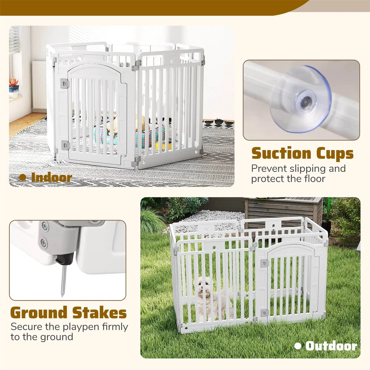 6-Panel HDPE Dog Playpen - Convertible Design (Playpen/Fence), Lockable Door, Suction Cups + Ground Stakes photo 2