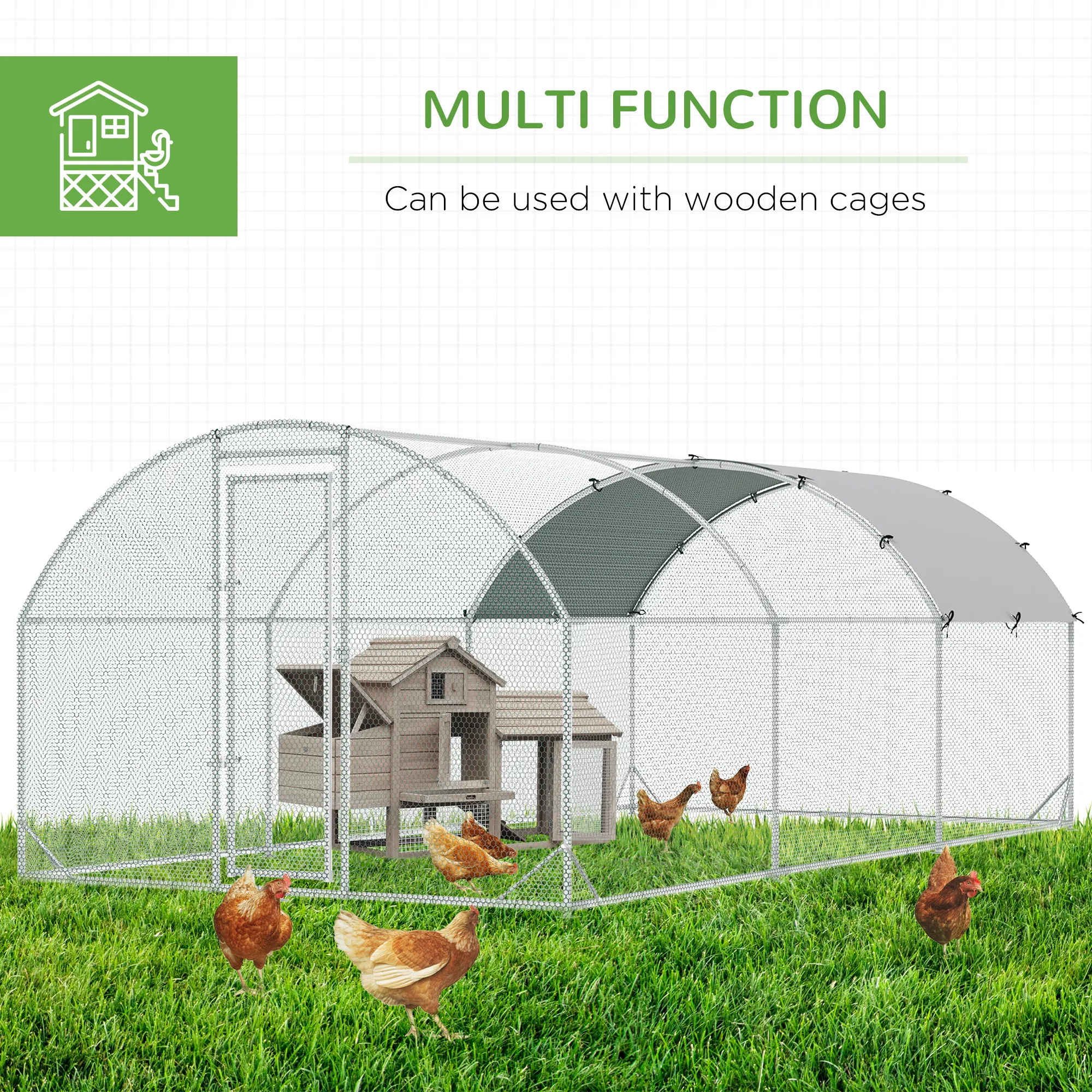 Galvanized Large Metal Chicken Coop Cage Walk-in Enclosure Poultry Hen Run House Playpen Rabbit Hutch with Cover for Outdoor Backyard 9.2' x 18.7' x 6.5' Silver photo 3