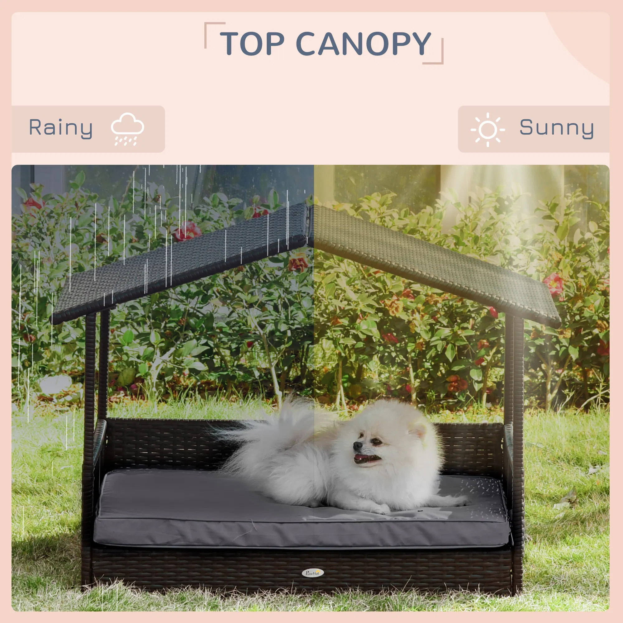 Wicker Pet House Dog Bed for Indoor/Outdoor Rattan Furniture with Cushion photo 5
