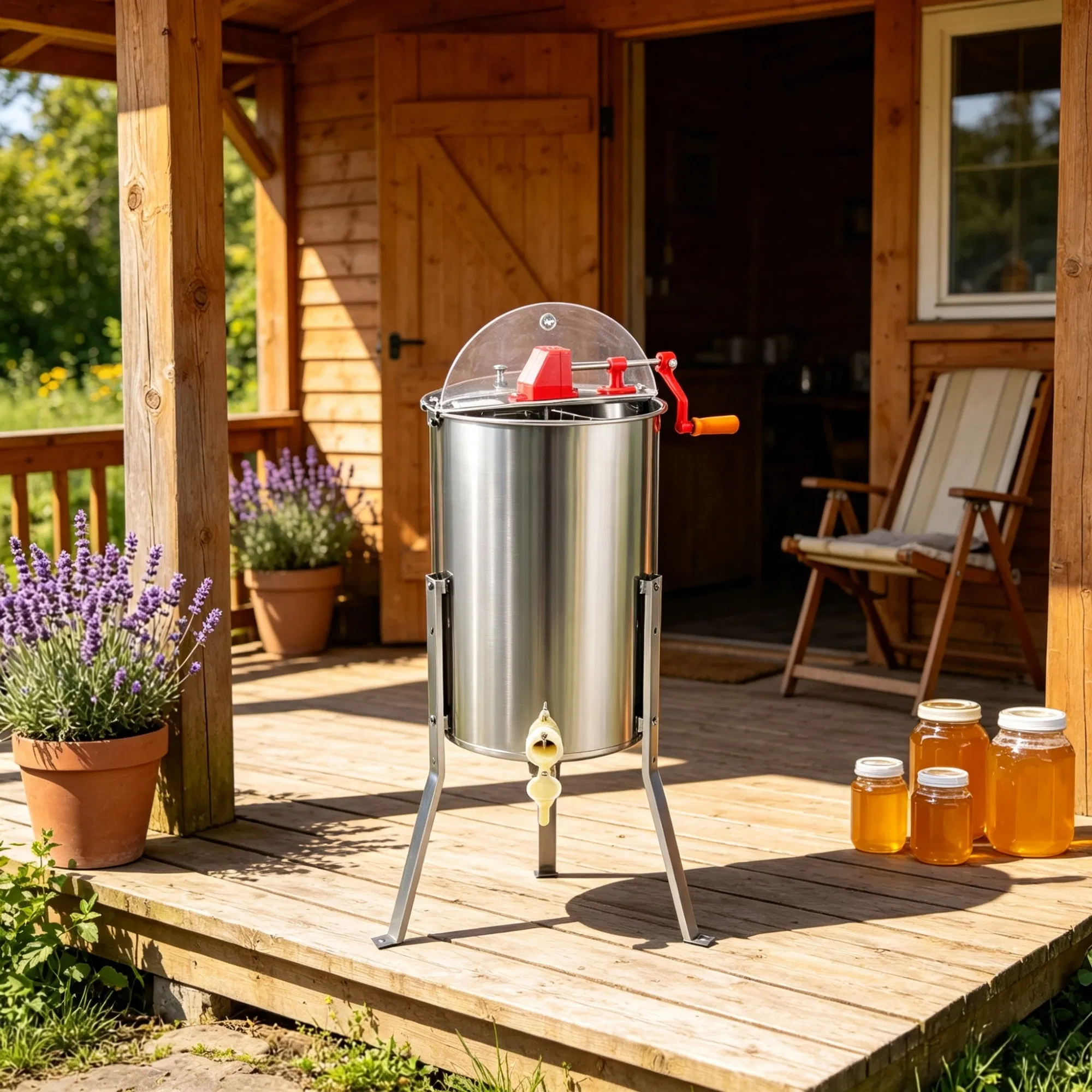 3-Frame Manual Honey Extractor, Stainless Steel Beekeeping Honey Spinner with Adjustable Stand & Lid photo 1