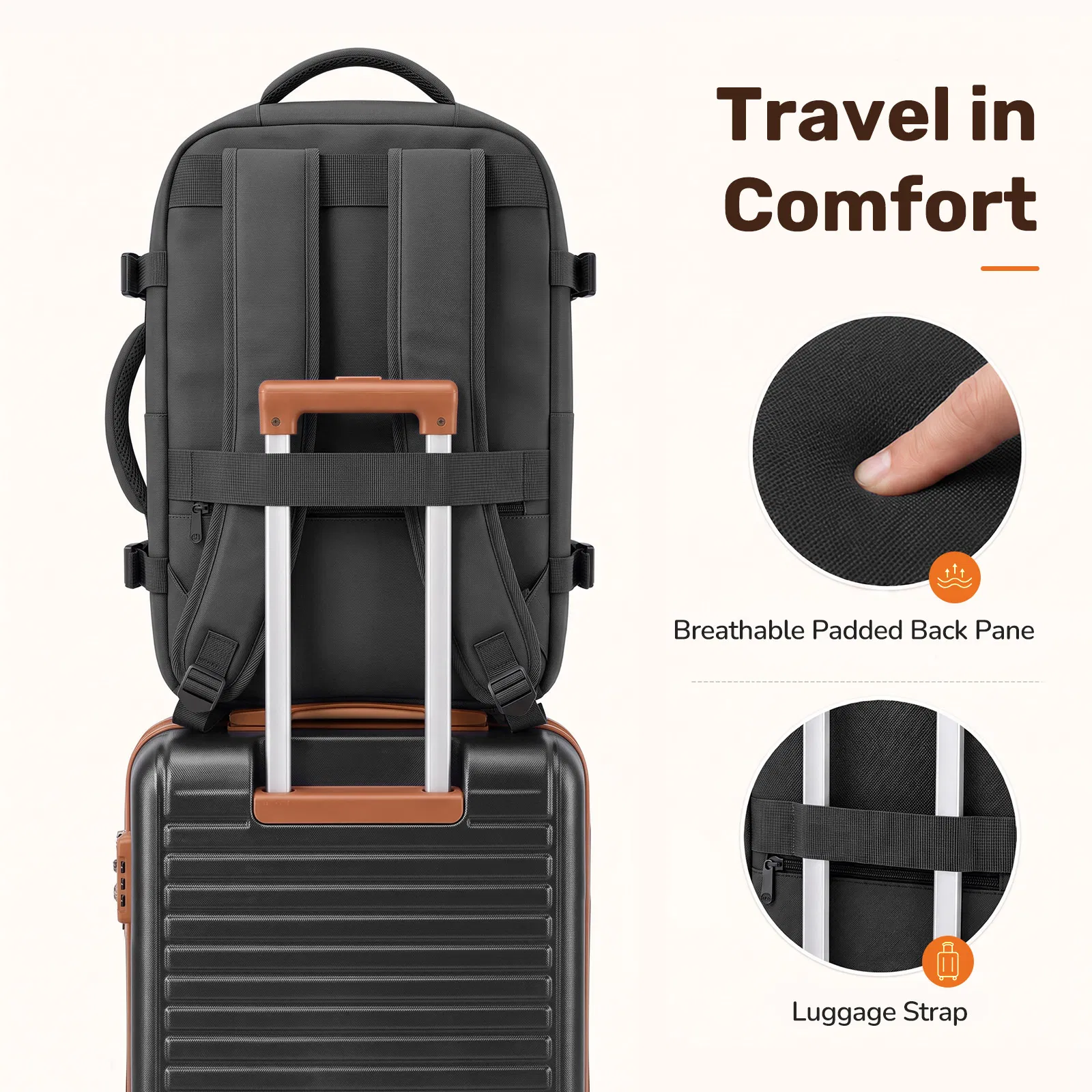 3pcs Travel Luggage Set with Backpack, Includes 20-Inch Carry-On Suitcase, Duffle Style Travel Bag, And Versatile Backpack, Durable Hard Shell, TSA Approved Combination Lock, 360 Spinner Wheels for Sm photo 6