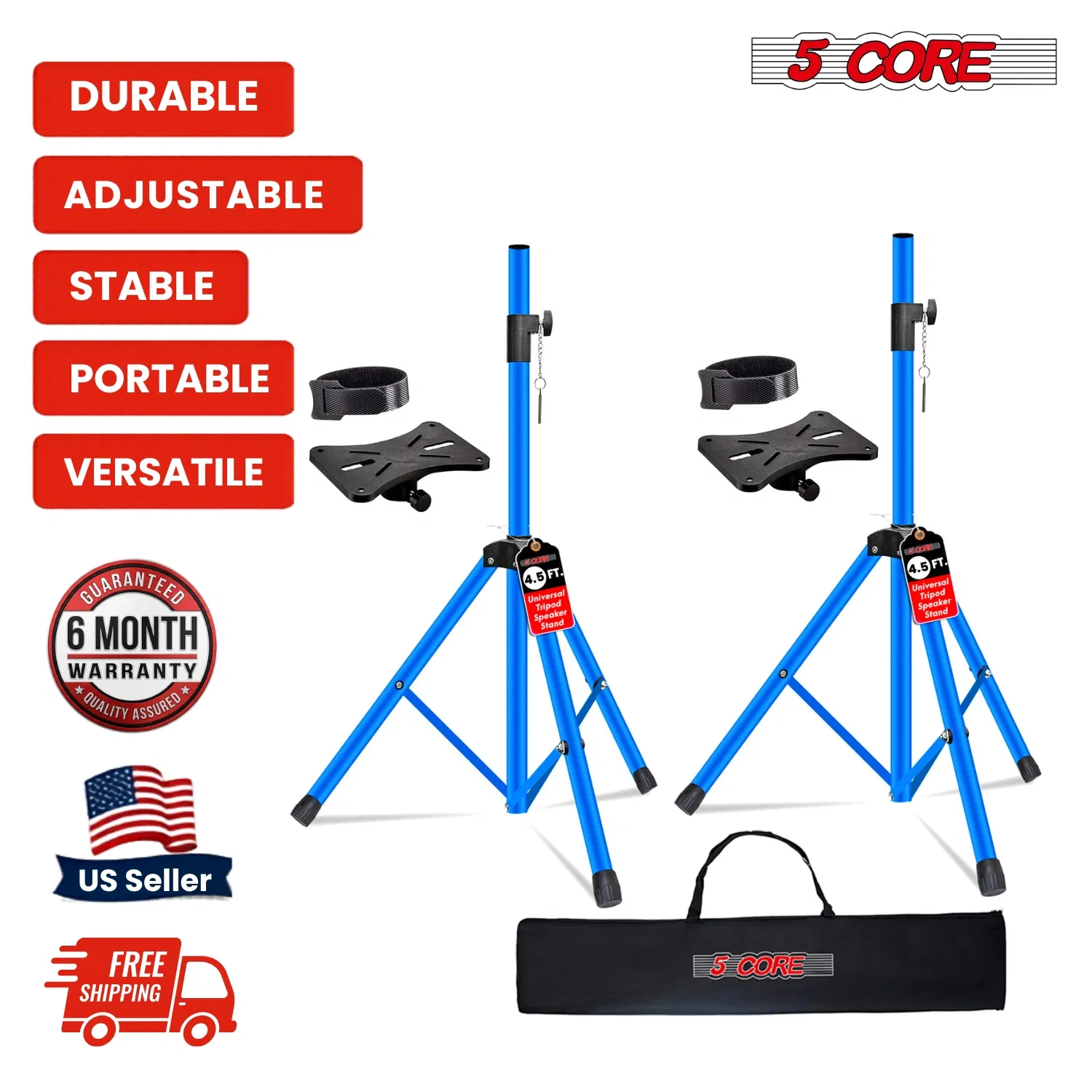 5 Core Speaker Stand Pair Adjustable 31 to 54" PA DJ Tripod Stands Heavy Duty w 35mm Add 132 Lbs photo 4