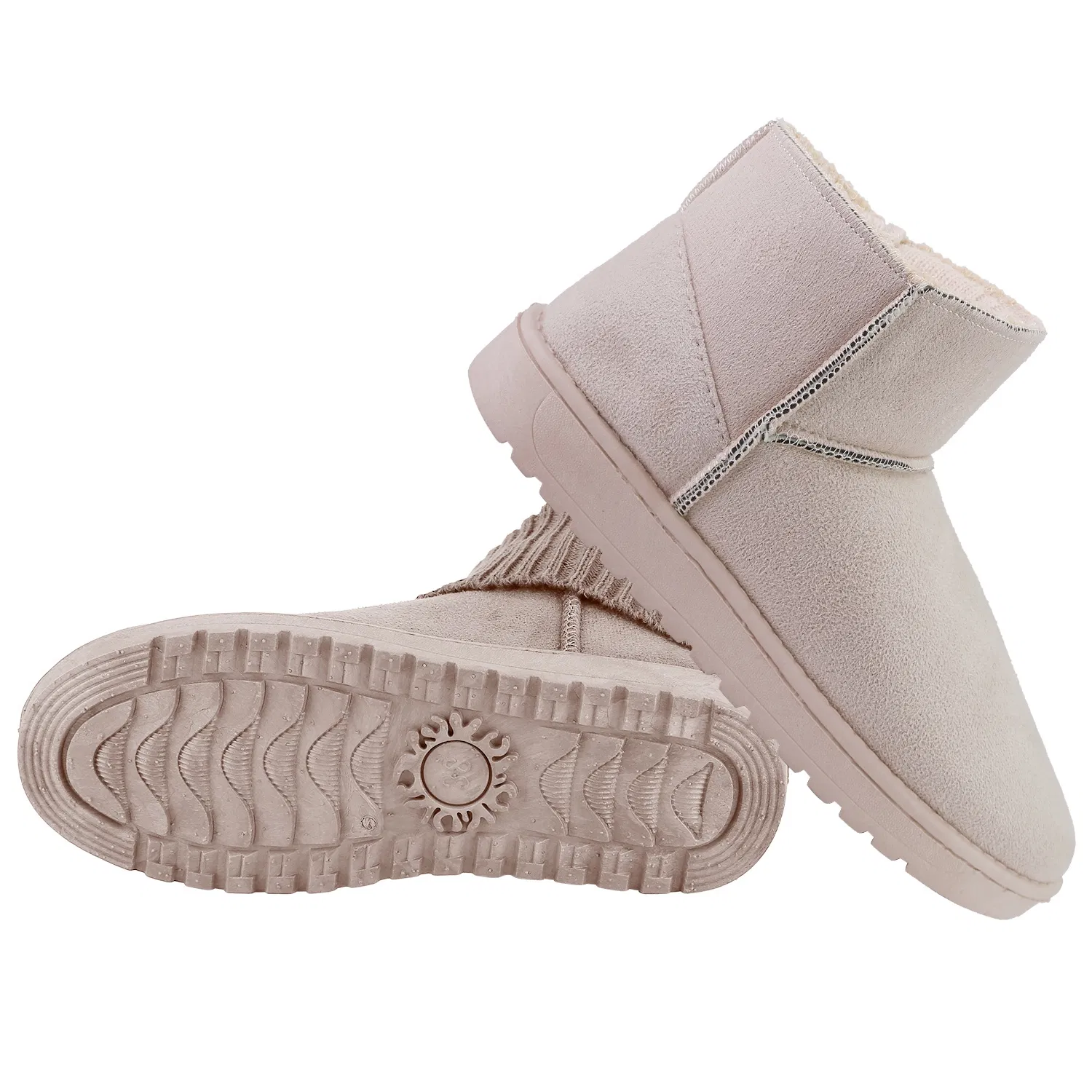 Women Lady Snow Boots Suede Mid-Calf Boot Shoe Short Plush Warm Lining Shoes w/ Anti-slip Rubber Base Knitting Design photo 3