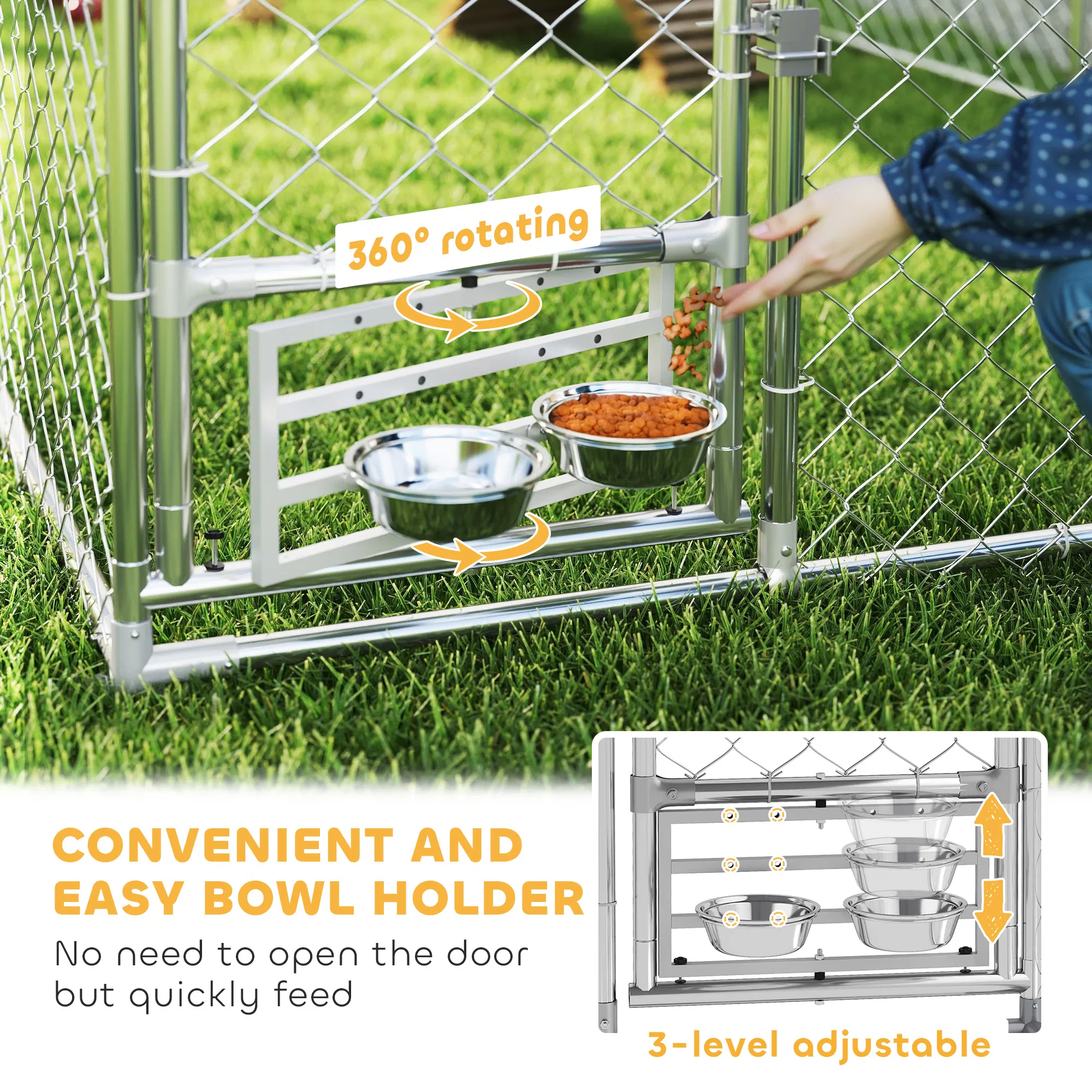 Outdoor Dog Run w/ Adjustable & Rotating Bowls, Waterproof UV-Resistant Cover, Secure Lock, 6.6' x 6.6' x 5.1' photo 4