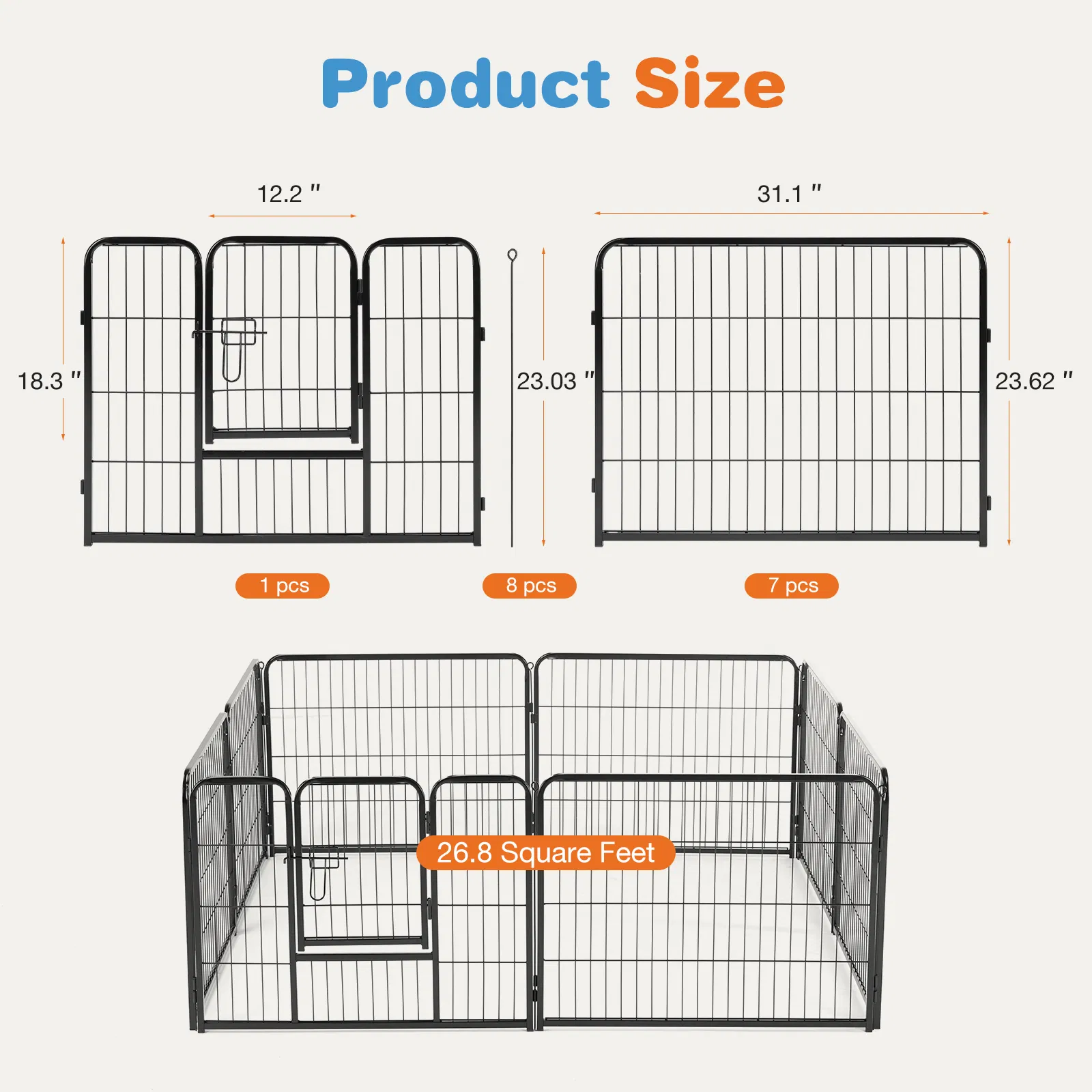 Dog Playpen Indoor Fence Height Metal Exercise Pen with Door Small Puppy/Medium/Large Dogs Animal Pet for Outdoor, Garden, Yard photo 3