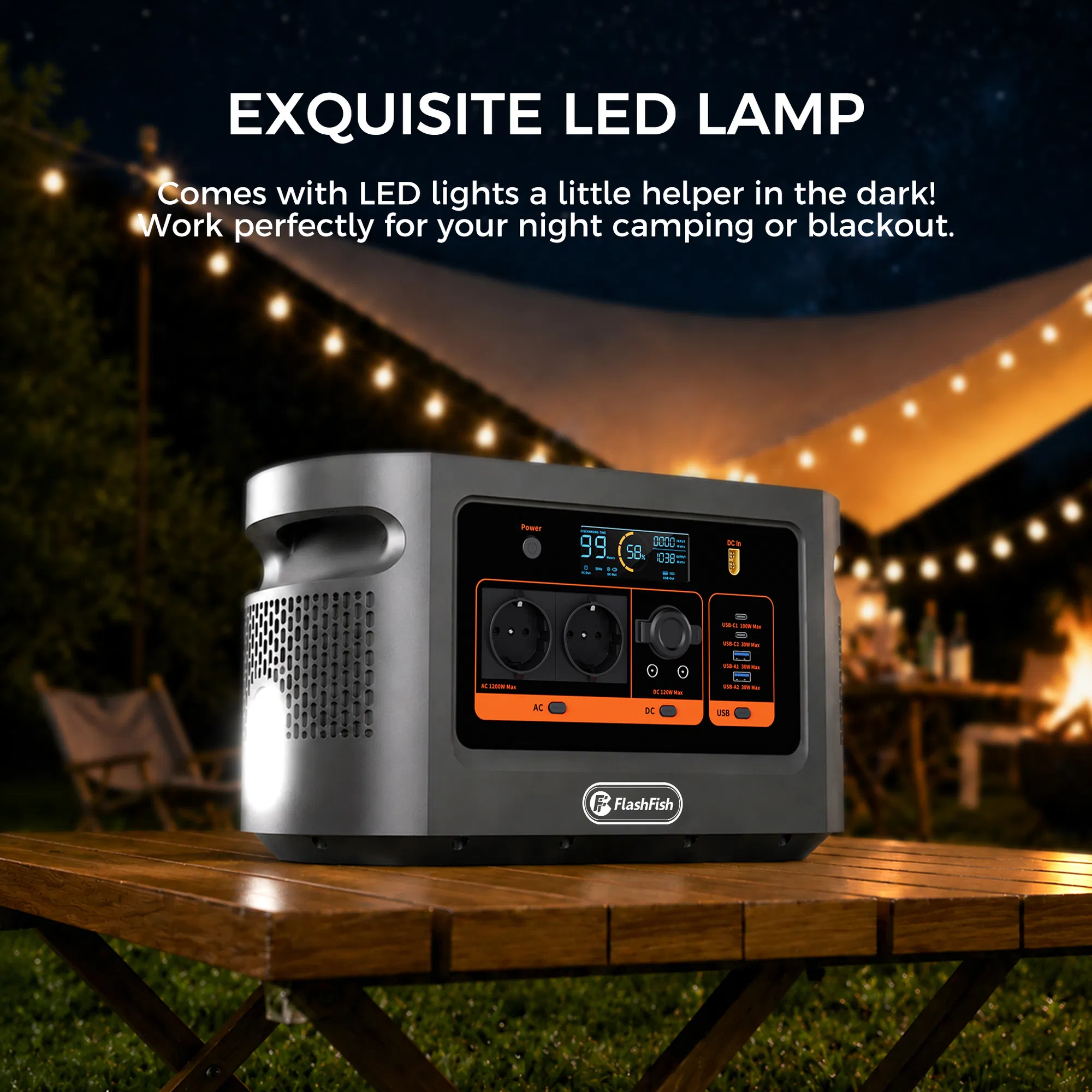 1200W Portable Power Station, 1008Wh | 1200W LiFePO4 Safety Battery Pack, LED Light | 960W Fast Charging | Smart Display | Smart Temperature Control, Suitable for Home, Camping, and Emergency Use photo 8