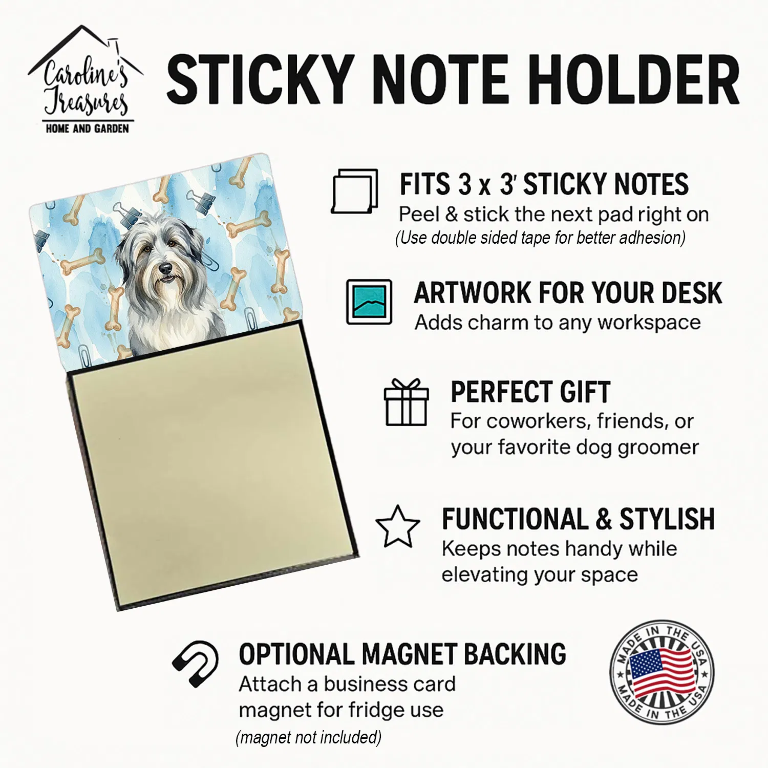 Bearded Collie Coworker Watercolor Sticky Note Holder Refillable Dispenser Desk Accessory 3x3 Pad Gift photo 7