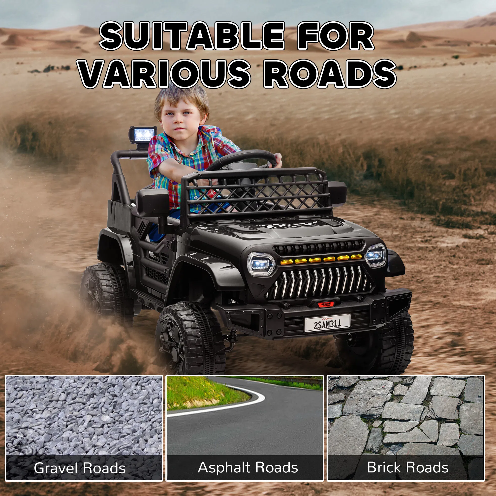 12V Ride on Truck, Electric Car for Kids with Remote Control, Suspension, 3 Speeds, USB Music Headlights, Black photo 6