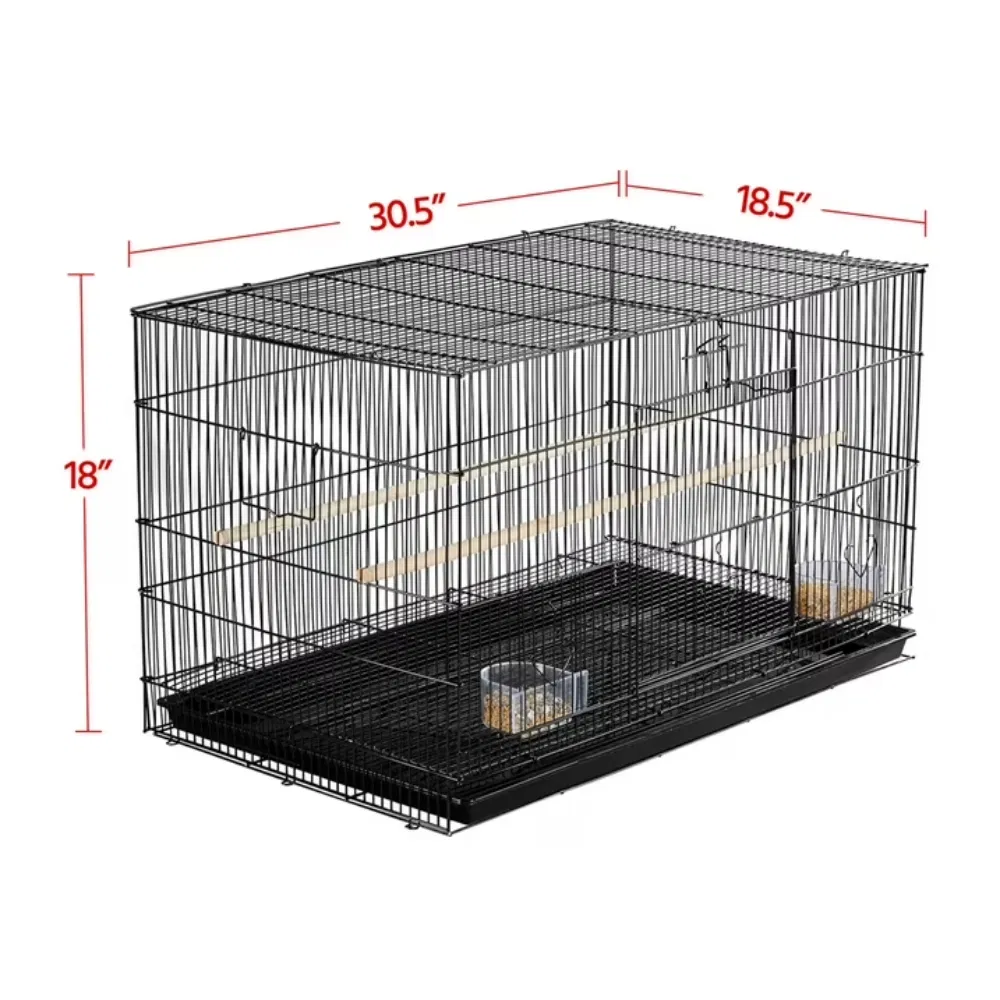 30.5'' Metal Cage with Wood Perches for Small birds, Black photo 3