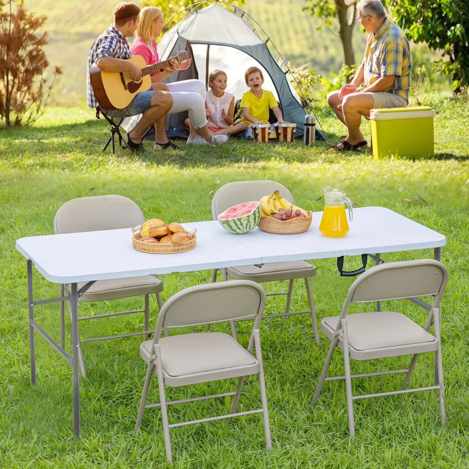 Folding Table Outdoor Indoor Heavy Duty Portable Table with Carrying Handle for Camping Picnic Party photo 4