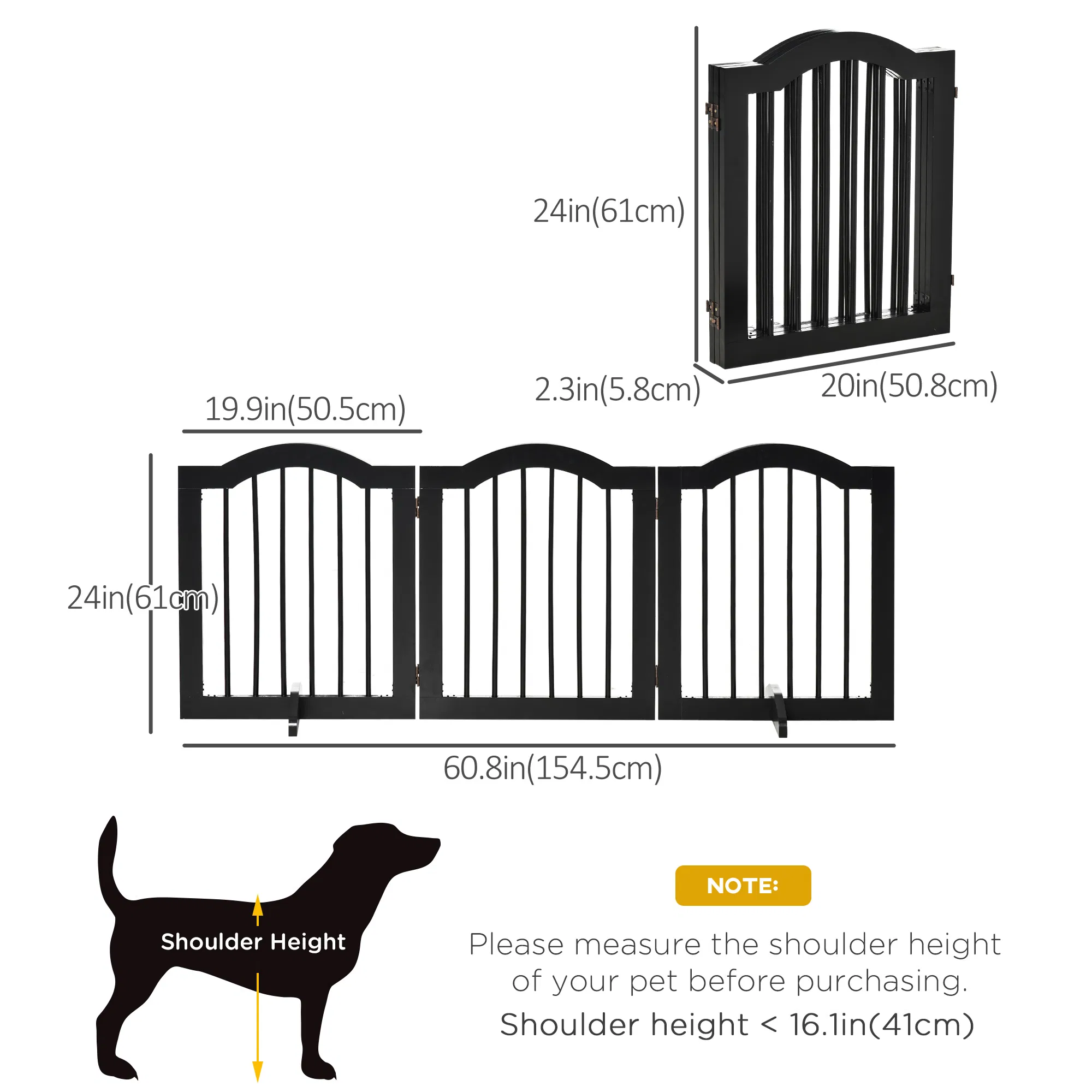 24"H Foldable Dog Gate, 3 Panels Freestanding Pet Gate Barriers Indoor with Support Feet, Puppy Fence for Small Dogs, Black photo 4
