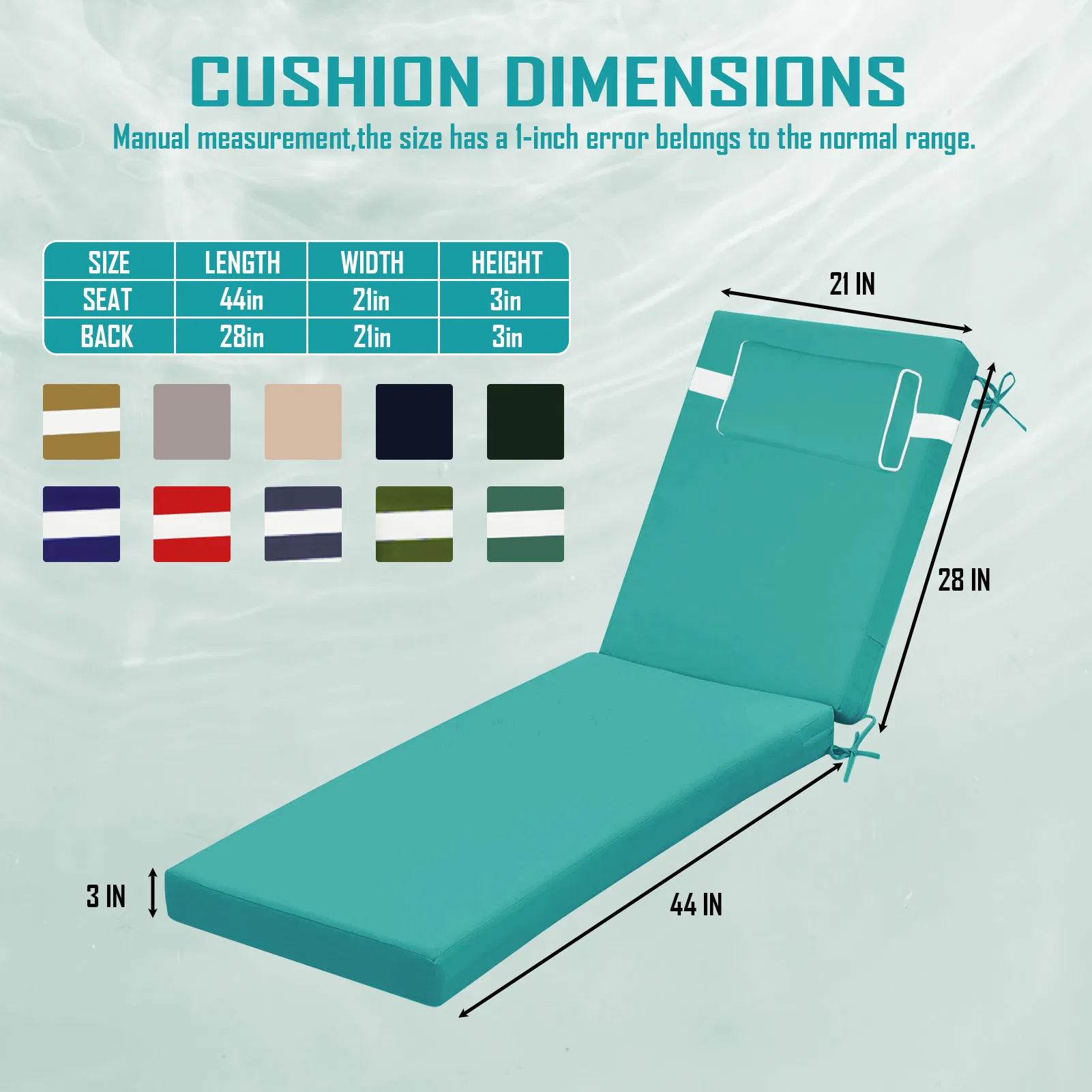 Outdoor Chaise Lounge Cushion, 72 in. x 21 in. x 3 in. Waterproof Fade-Resistant Patio Chair Pad for Pool Beach photo 3
