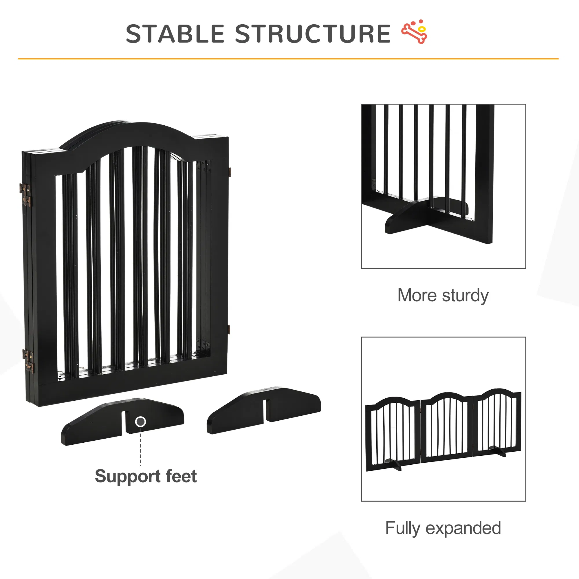 24"H Foldable Dog Gate, 3 Panels Freestanding Pet Gate Barriers Indoor with Support Feet, Puppy Fence for Small Dogs, Black photo 3
