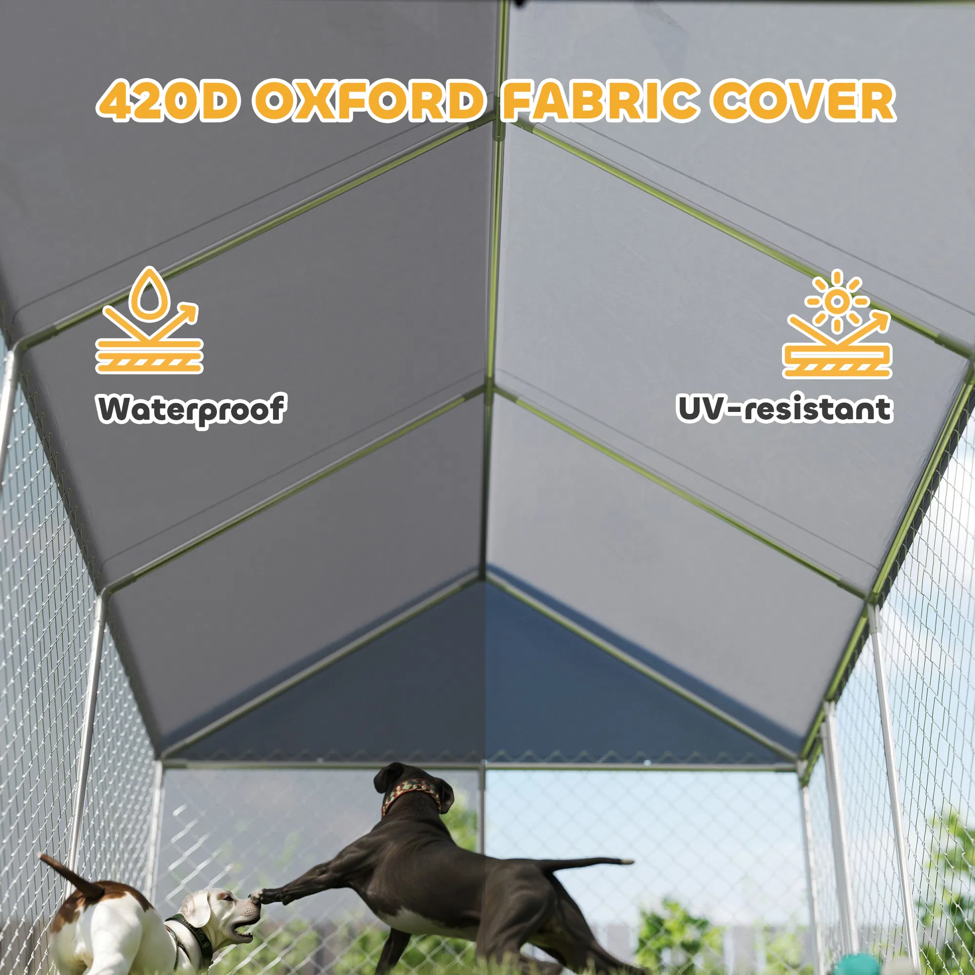 Galvanized Steel Outdoor Dog Kennel with Roof, Safety Lock, for Backyard, 13.1' x 7.5' x 7.8' photo 4
