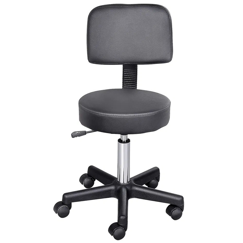 Rolling Stool Comfort: PU Leather Adjustable Swivel Drafting Stool with Back for Salon, Spa, Massage, Black Seating photo 7