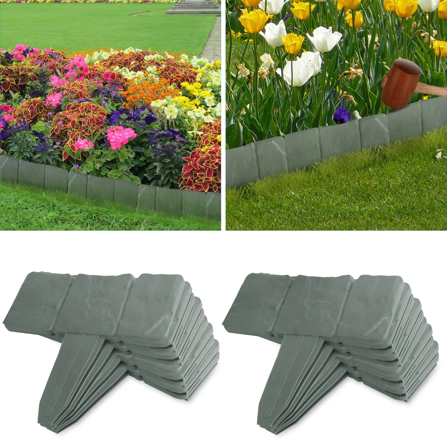 20 PCS Cobbled Stone Effect Plastic Garden Lawn Border Edging photo 8