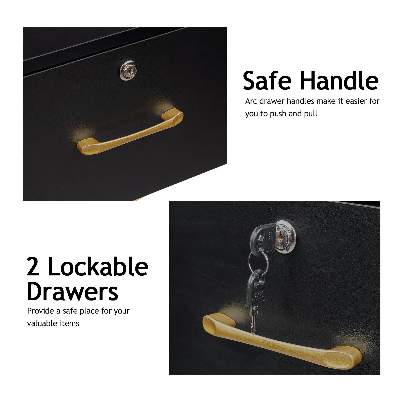 15cm E0 particleboard with hemp surface, two draws and three holes with lock, salon cabinet, black photo 4