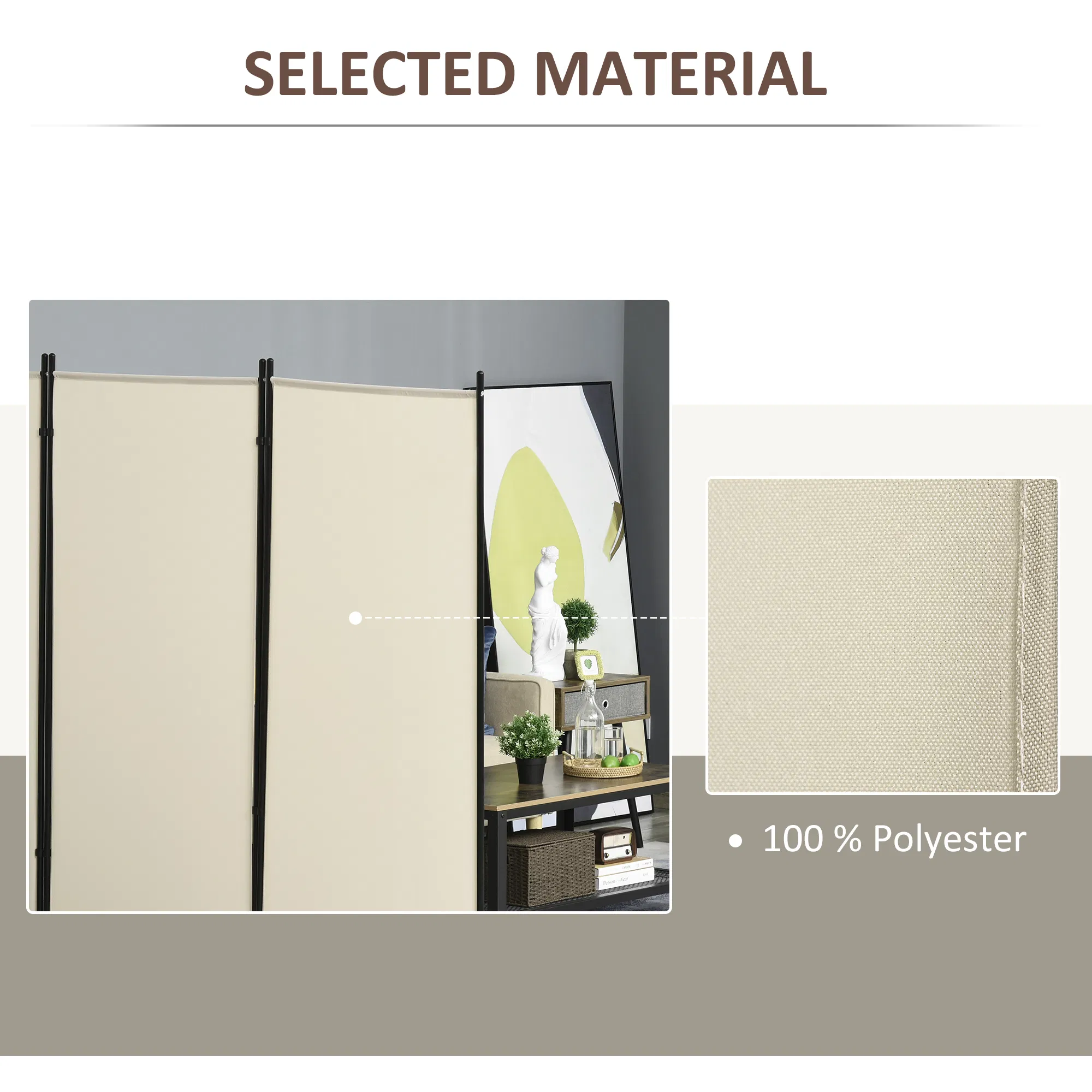6' 3 Panel Room Divider, Double Hinged Folding Wall Divider, Indoor Privacy Screen for Home Office, Beige photo 2