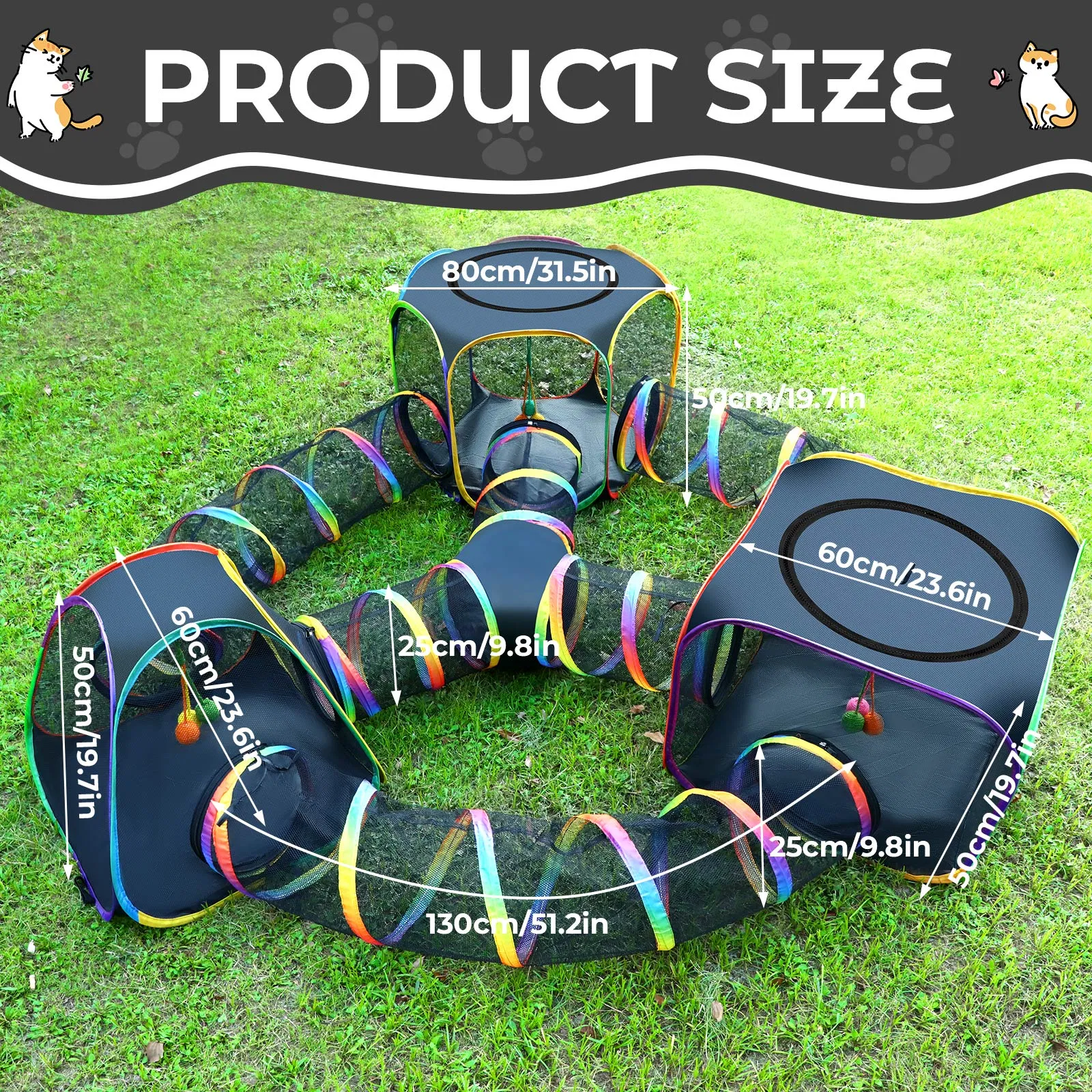Portable Cat Enclosure - 7-in-1 Outdoor Catio with Tent & Tunnel, Foldable Playpen for Indoor Cats, Includes Storage Bag for Cats & Small Animals Rainbow Color photo 4