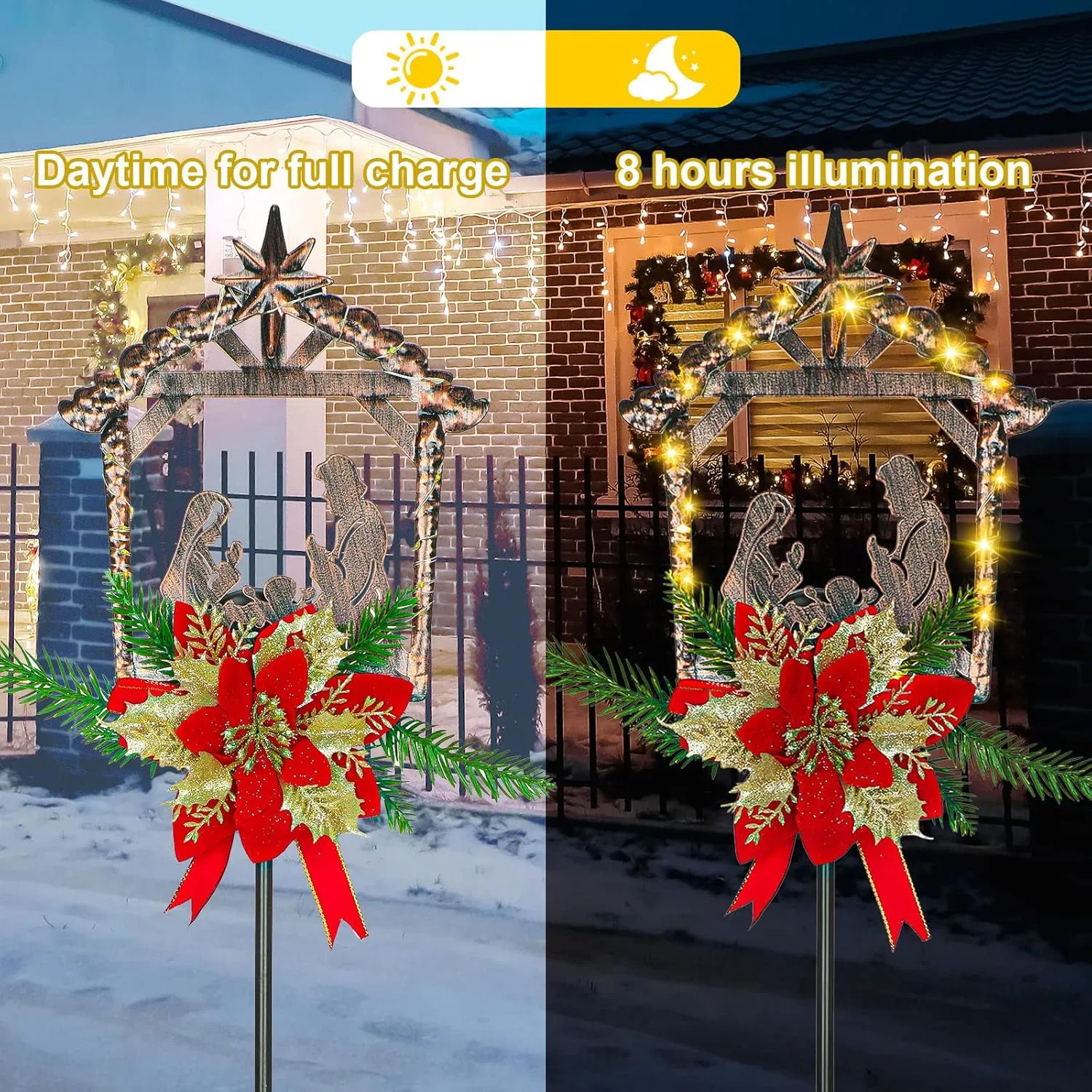2 Pcs Nativity Scene Outdoor Yard Stakes Metal Christmas Light Decorations LED Christmas Decorations Nativity Scene Outdoor Solar Outdoor Lighted Nativity Scene for Pathway Garden Lawn (Classic) photo 5