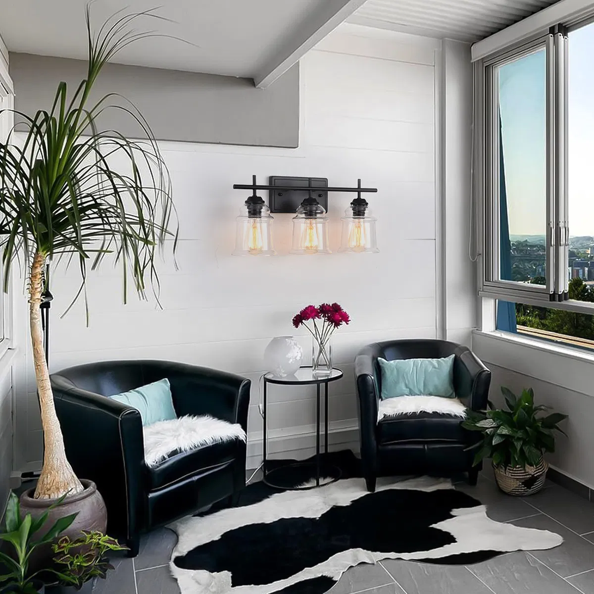 3-Light with Clear Glass Satin Shade Unique Hand-make Lampshade Industrial Indoor Light Fixture E26 Socket [No Bulb][Unable ship weekends, TK/TEMU only for pickup] photo 7