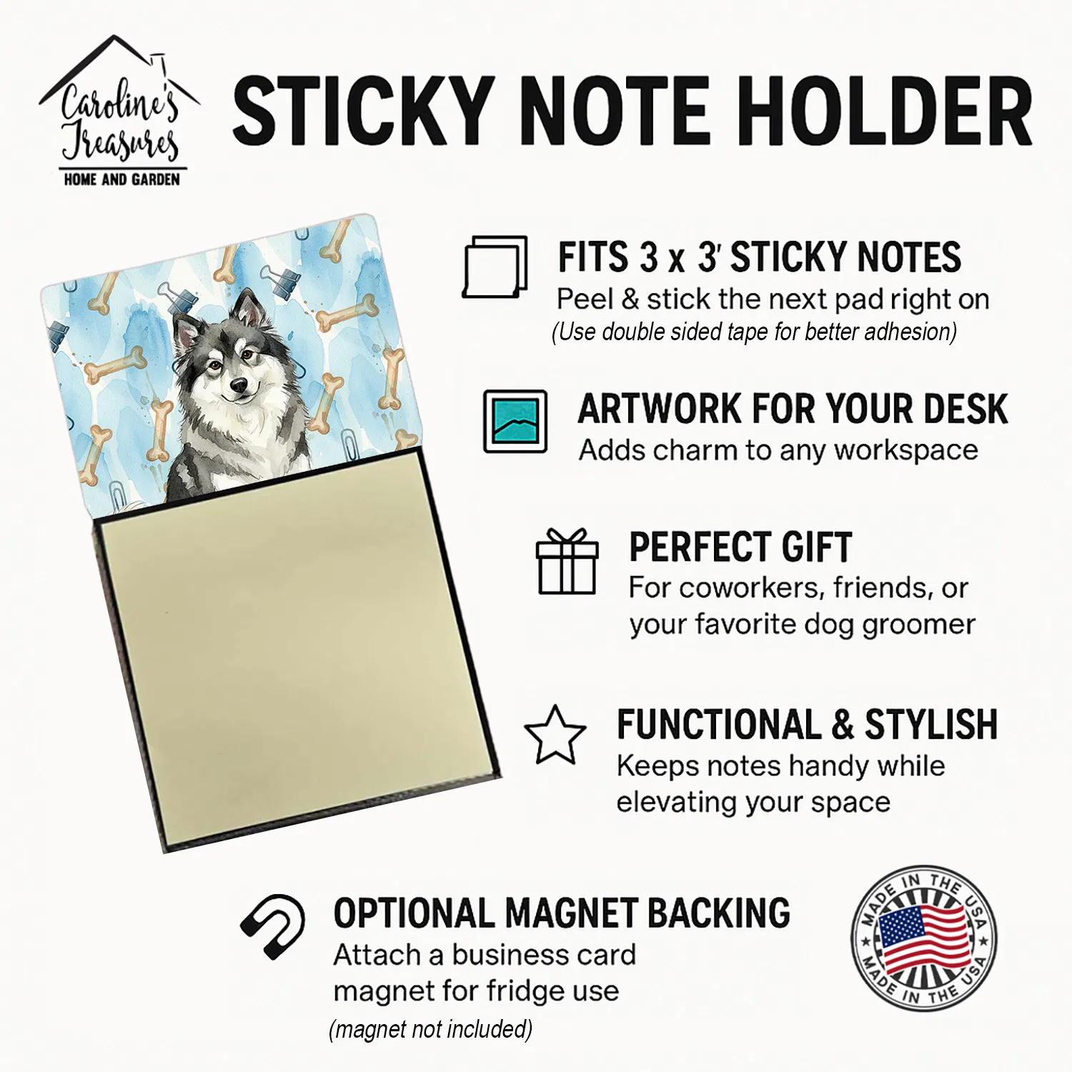 Keeshond Coworker Watercolor Sticky Note Holder Refillable Dispenser Desk Accessory 3x3 Pad Gift photo 5