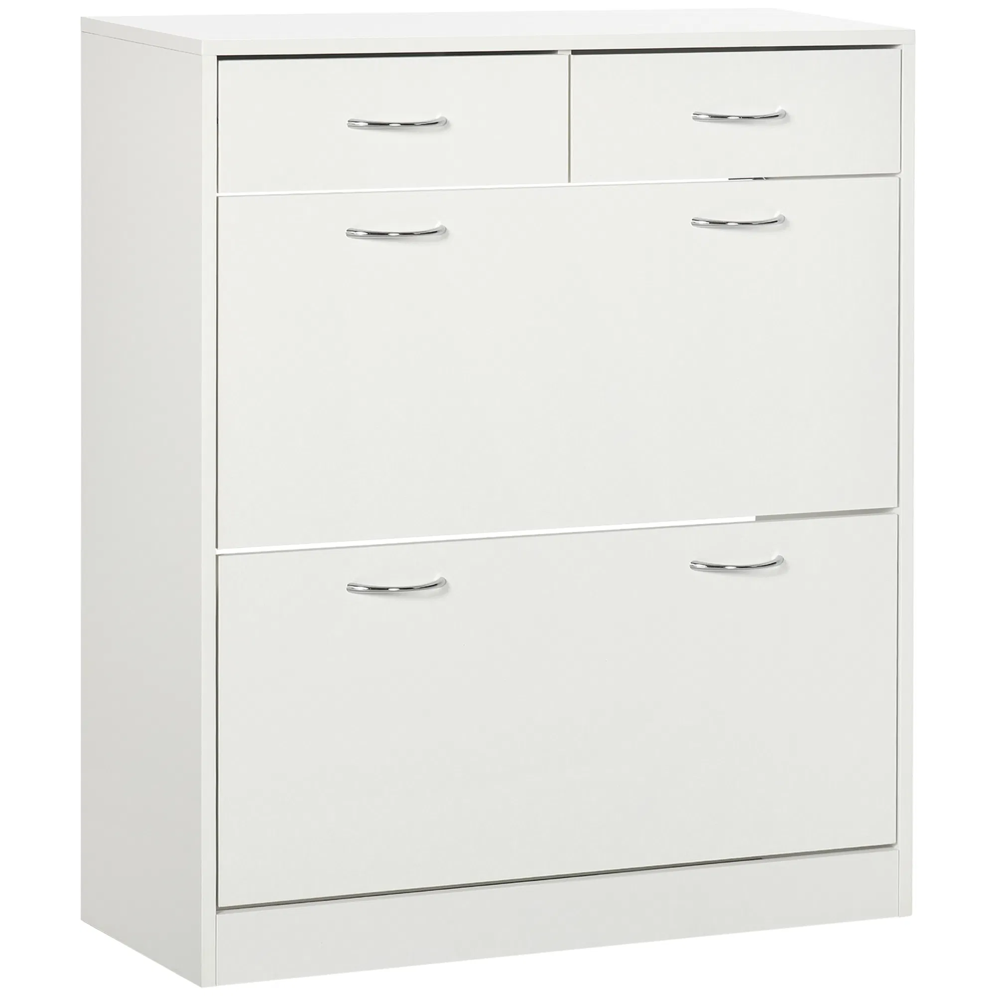 Narrow Shoe Storage with 2 Flip Drawers and Adjustable Shelves Shoe Cabinet Organizer for 12 Pairs of Shoes, White photo 1