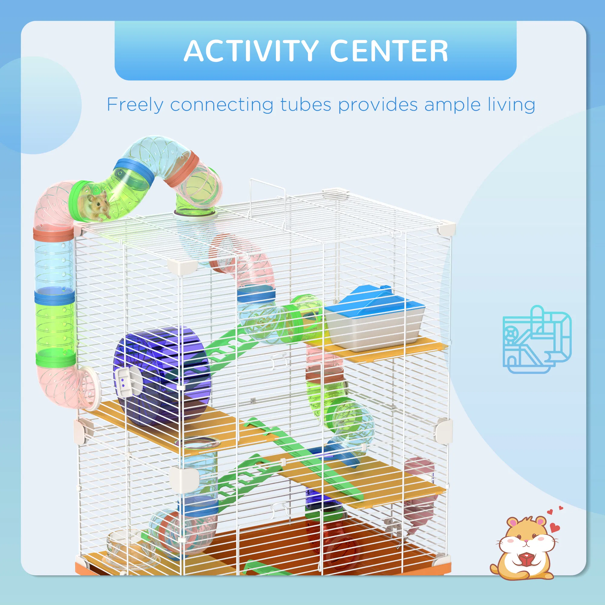 5 Tiers Hamster Cage Portable with Exercise Wheels Play Tube Water Bottle Dishes House Ladder for Gerbils, Orange photo 4