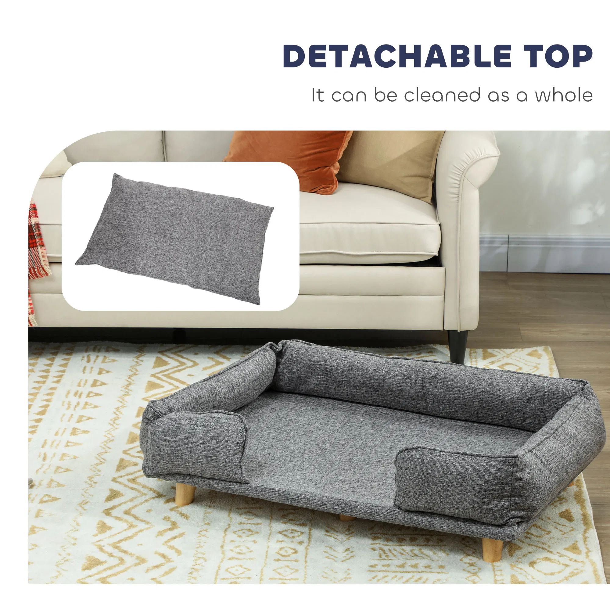 Washable Dog Sofa for Large Dogs, Elevated Pet Couch with Anti-slip Foot Pads, Dark Grey photo 2