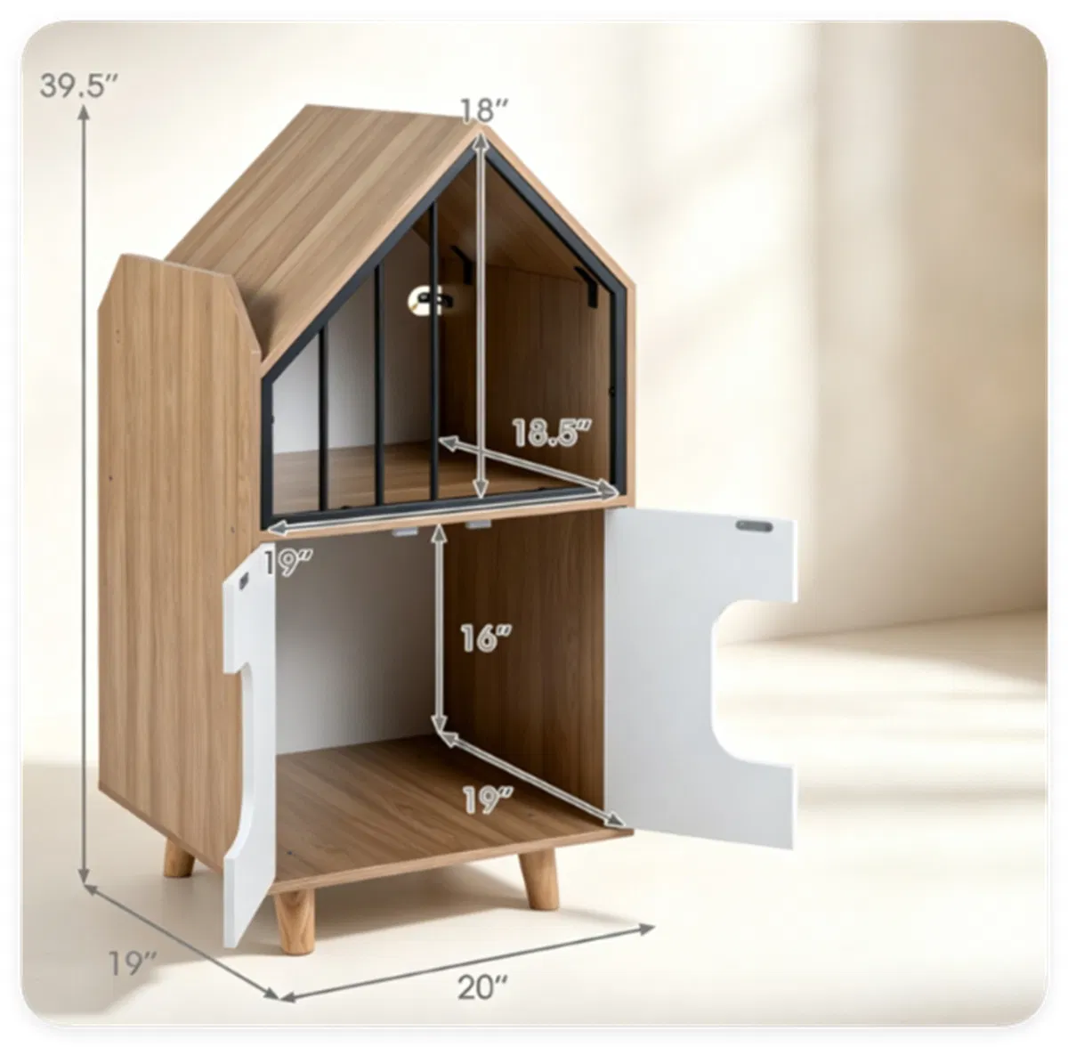 Natural & White Hidden Cat Litter Box Furniture, Elevated Cat Lounge Top Enclosed Cat Washroom Cabinet with Raised Legs for Living Room Bedroom Apartment photo 4