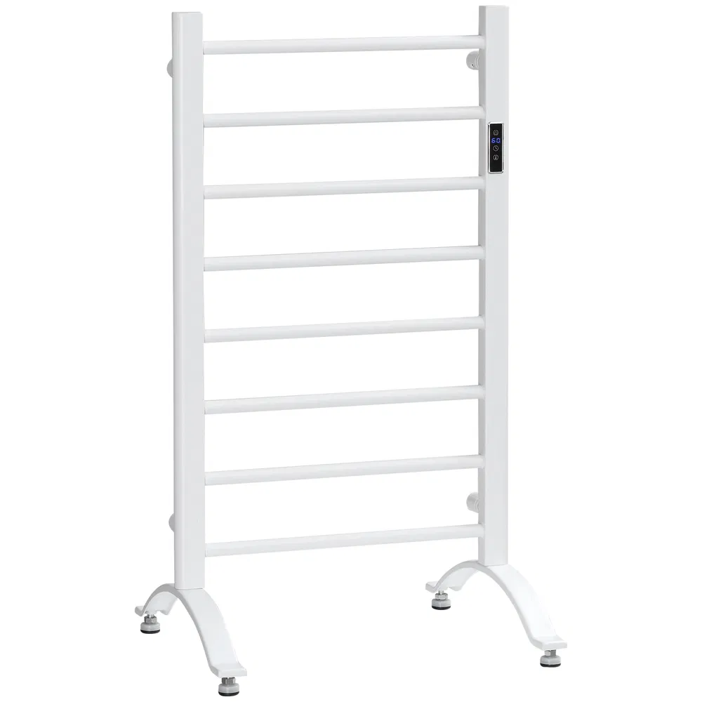 8-Bar Heated Towel Warmer Rack with Built-in Timer and LED Indicators, Wall Mounted & Free Standing Carbon Steel Electric Towel Bar with Adjustable Temperature, White photo 7