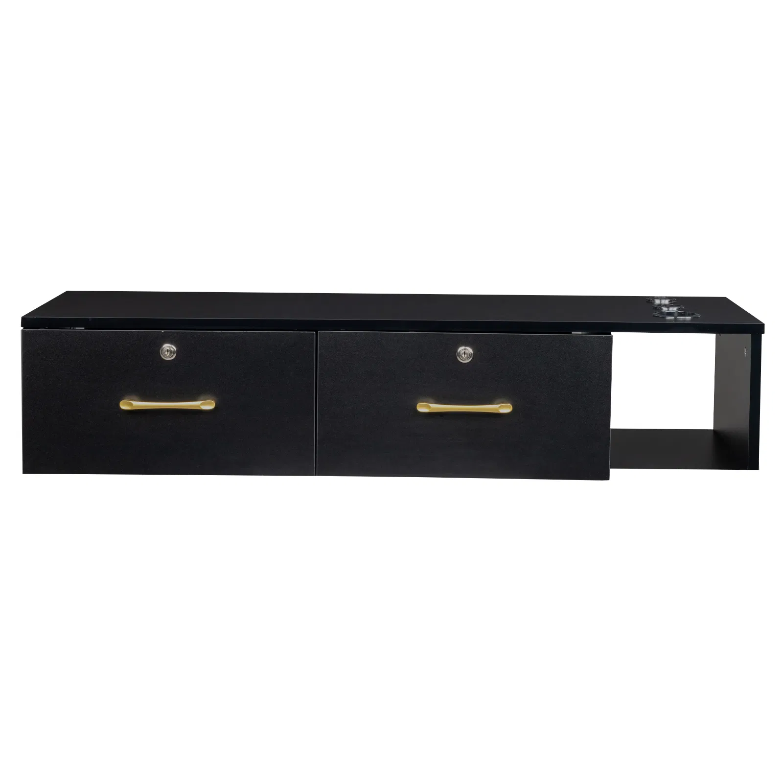 15cm E0 particleboard with hemp surface, two draws and three holes with lock, salon cabinet, black photo 2