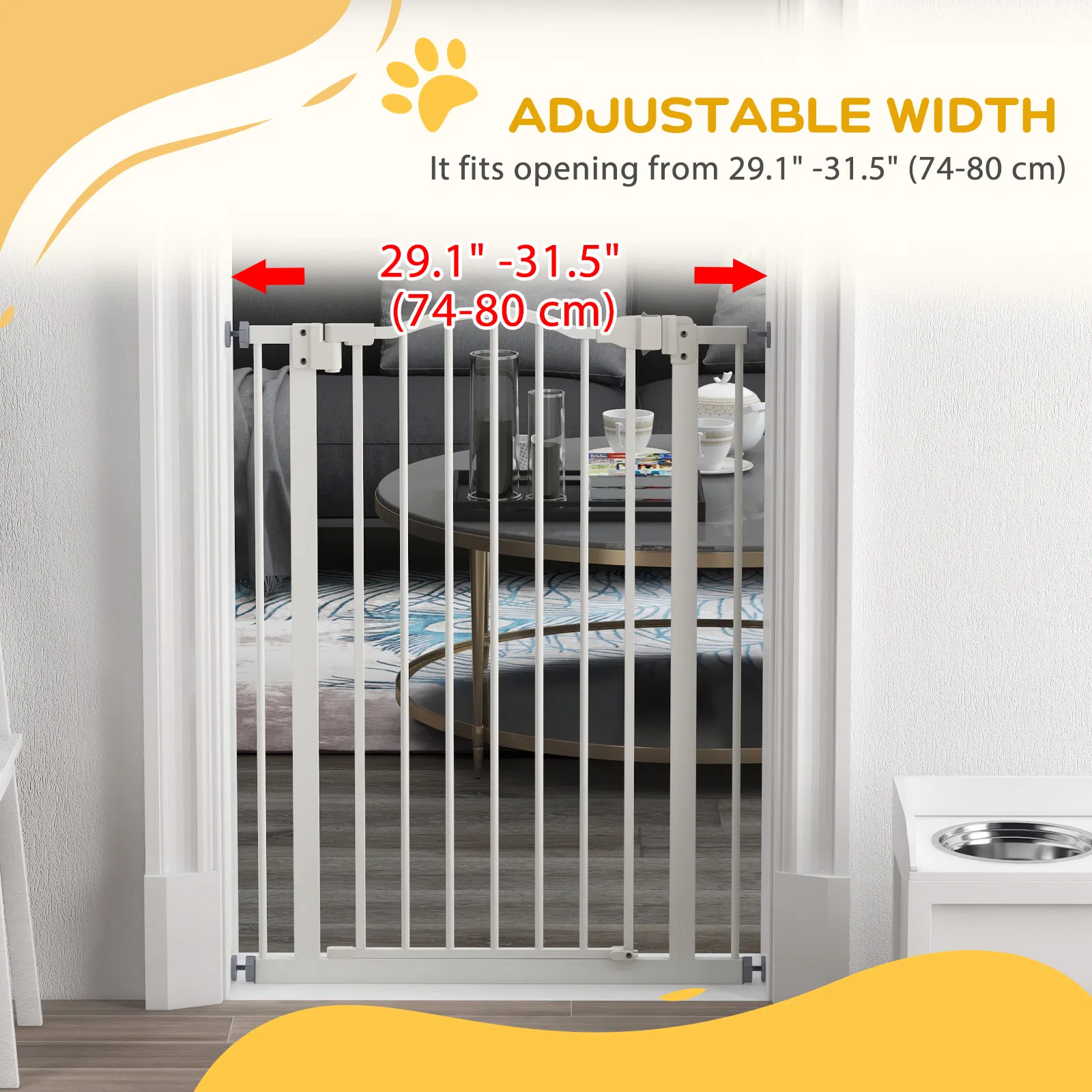 Extra Tall Dog Gate with Door, Pressure Fit, Auto Close, Double Locking for Doorways Hallways Stairs, 29"-32", White photo 6