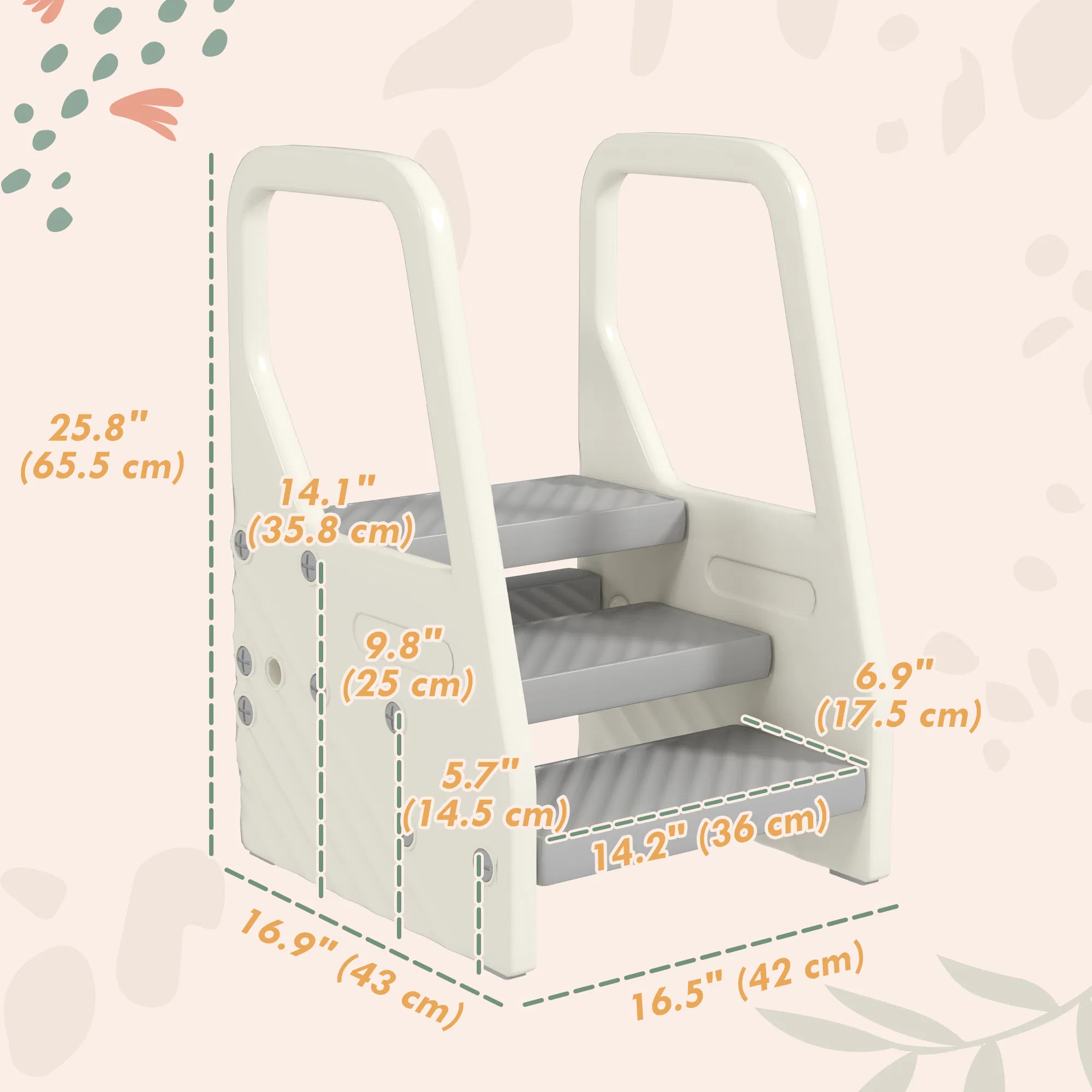 Adjustable Height Toddler Step Stool with Handle & Foot Pads, Grey photo 4