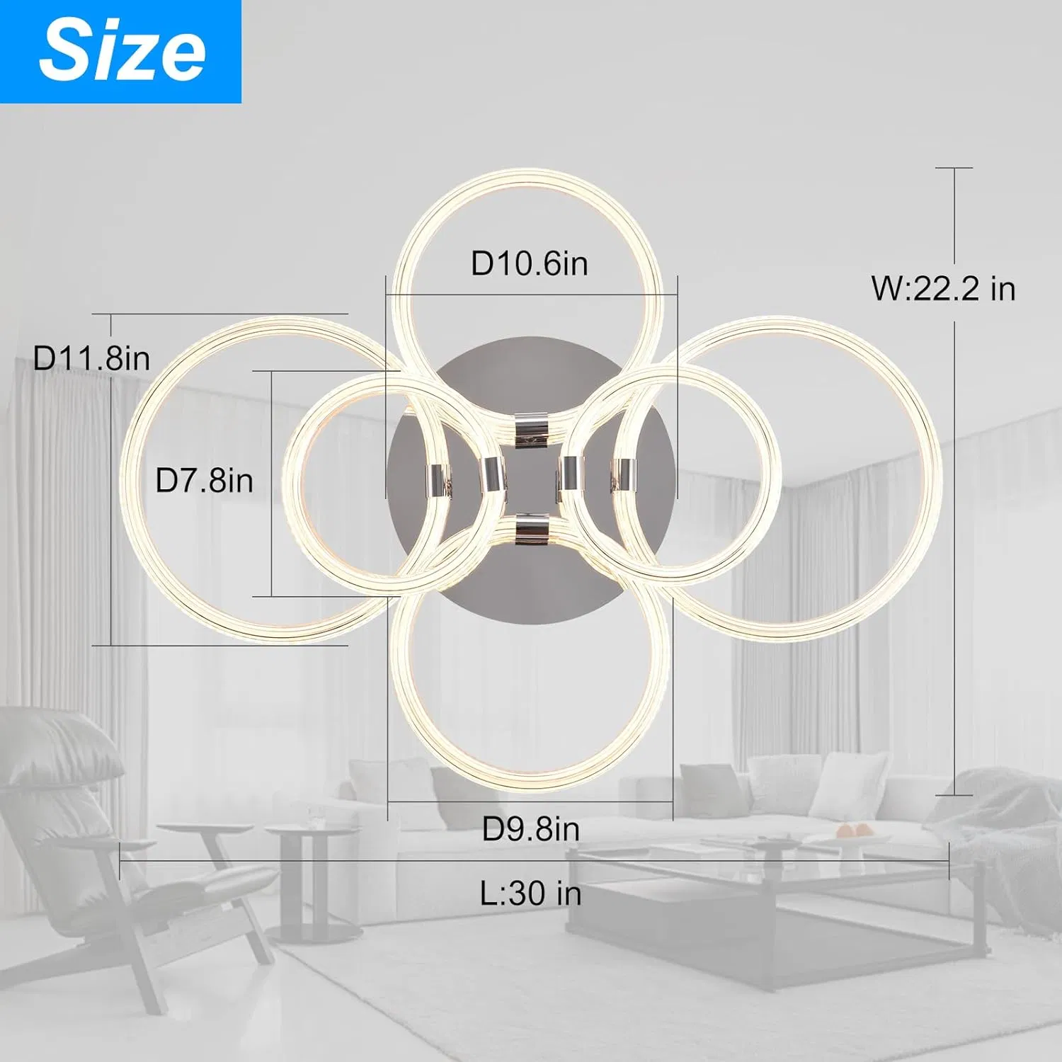 Modern LED, Flush Mount Ceiling Light with Dimmable Remote Control, 6Rings Acrylic Fixture for Bedroom, Living Room, Kitchen, Office Lamps (6 Heads)[Unable ship weekends, TK/TEMU only for pickup] photo 5