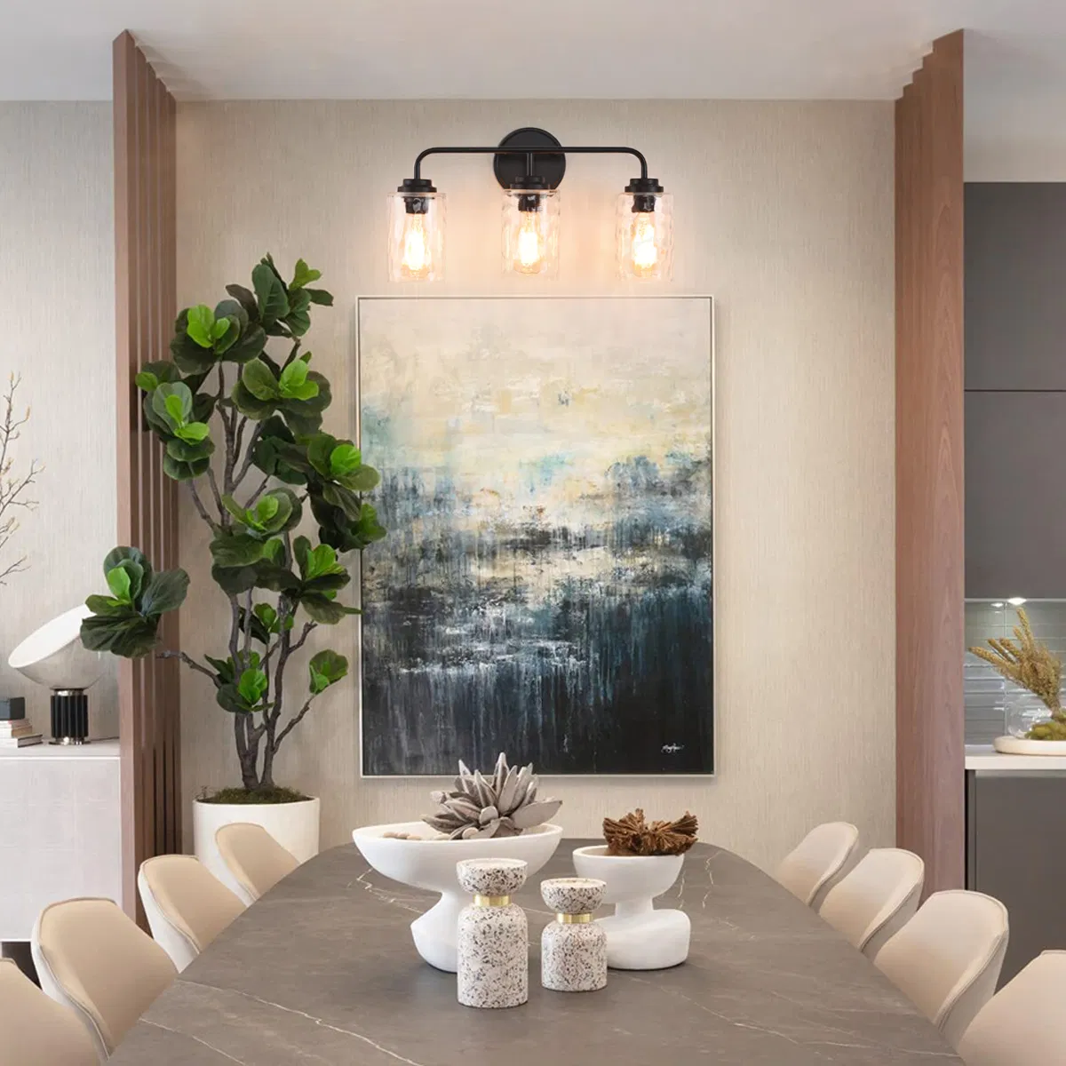 3-Light with Clear Glass Glacier Shade Unique Hand-make Lampshade Industrial Indoor Light Fixtur E26 Socket [No Bulb][Unable ship weekends, TK/TEMU only for pickup] photo 3