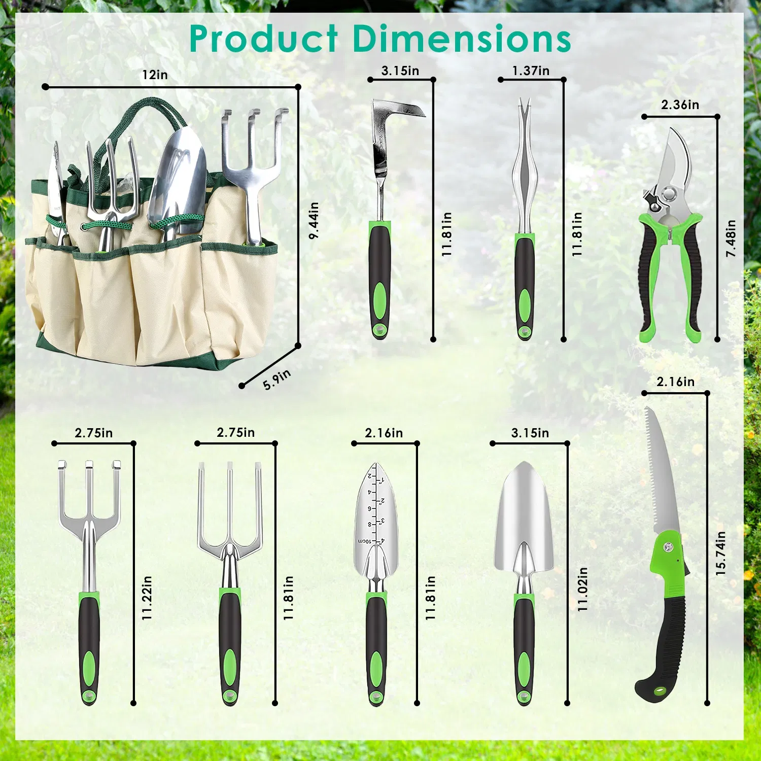 Aluminum Alloy Gardening Hand Tools 13-Piece Set, Multi-Function Garden Kit with Oxford Carry Bag, Plant Tags, Pruning Shears for Planting, Weeding & Outdoor Yard Maintenance photo 5