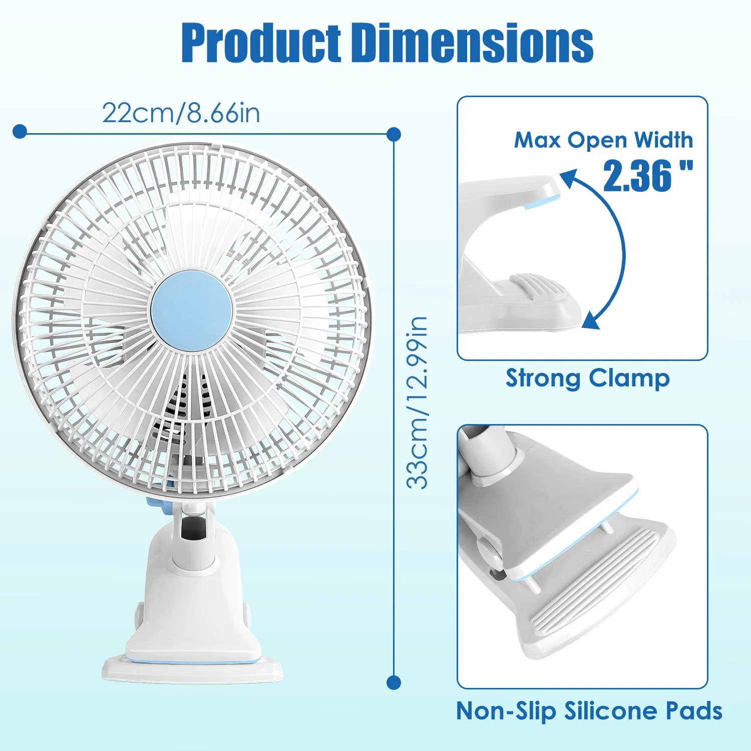 Versatile Clip on Fan, 90° Oscillating 2 Adjustable Wind Speeds Quiet Fan, for Home Office Bedroom Outdoor Use,Clip on Fan with 2 Speed Settings for Home Office Outdoor photo 3