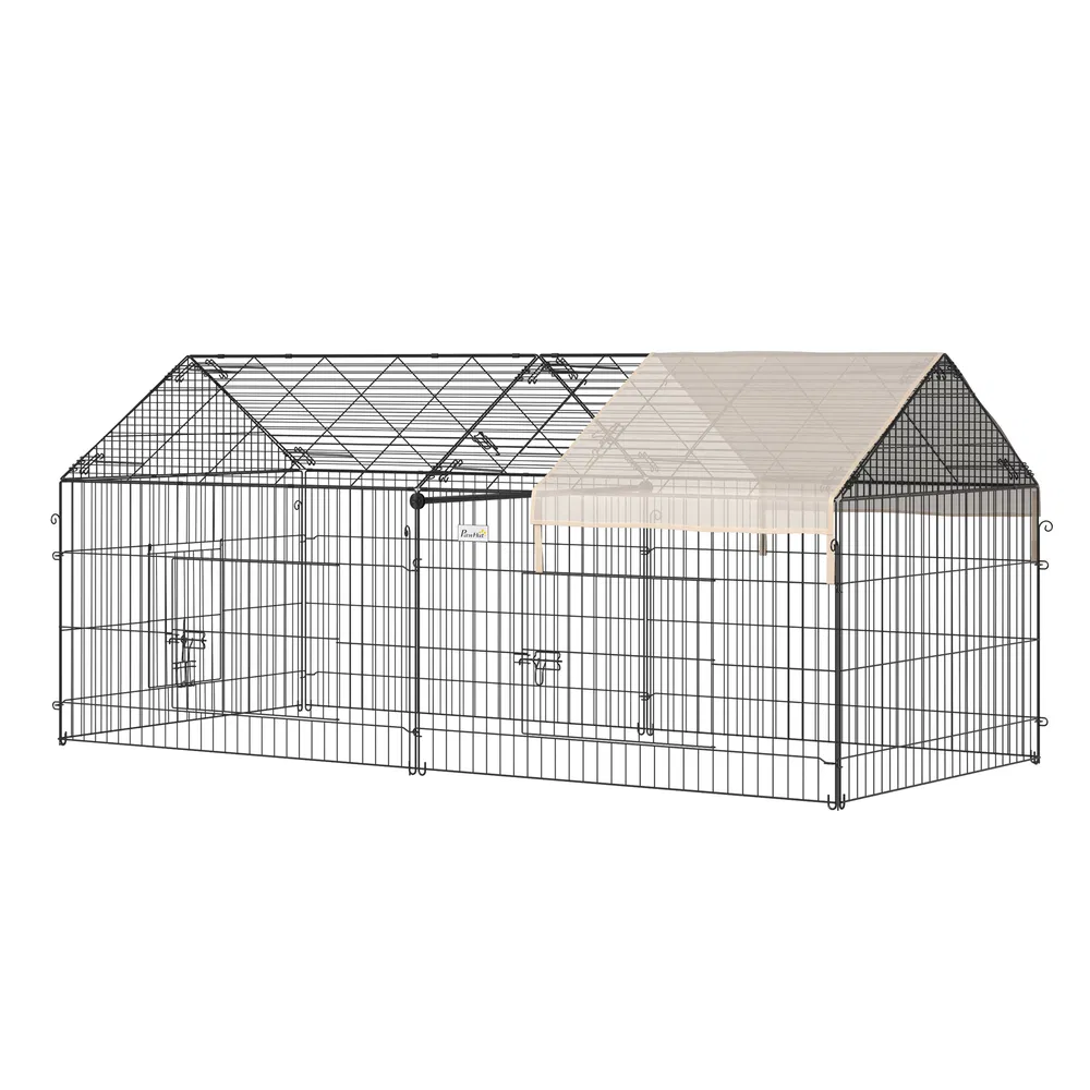 87x41x41-IN Catio Rabbit Guinea Pig Cage Chicken Coop Run, Small Animal Enclousure Outdoor Indoor with Cover and Multiple Doors, Beige photo 7