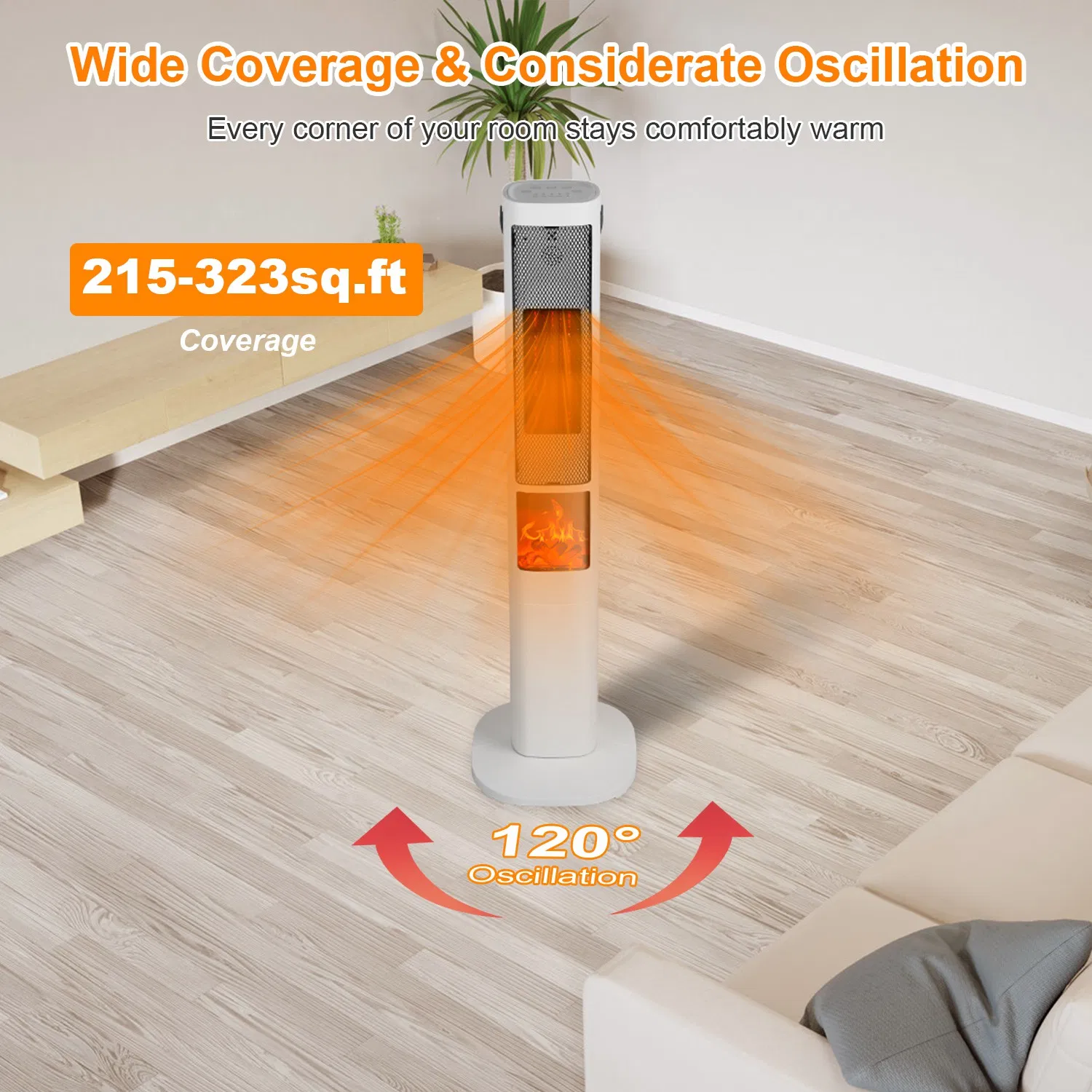 3-in-1 Quiet Space Heater - 120° Wide Coverage, 3D Fireplace Effect, Timer & Remote, Portable Indoor Heater with Multiple Protections photo 3