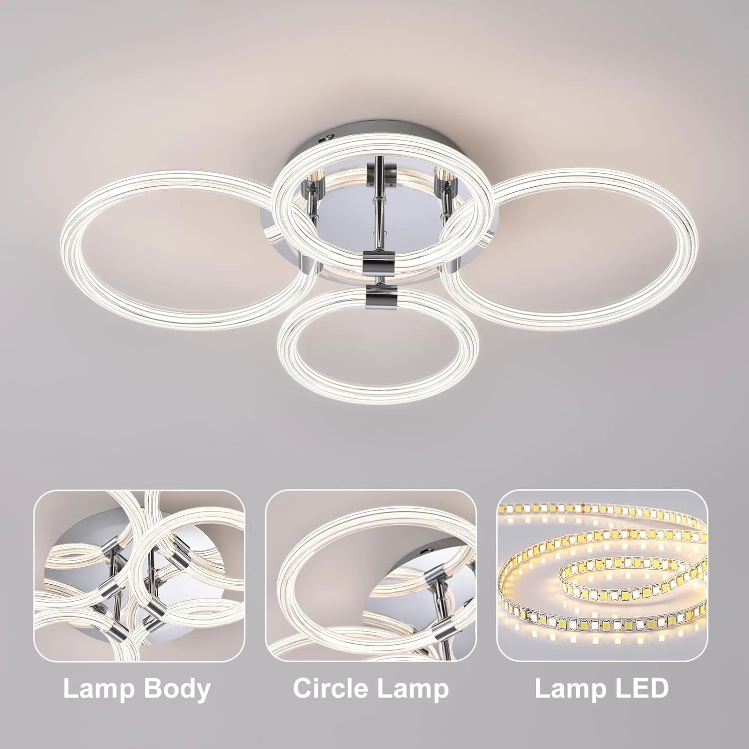Modern LED Flush Mount Ceiling Light with Dimmable Remote Control, 6Rings Acrylic for Bedroom, Living Room, Kitchen, Office Lamps (4 heads)[Unable ship weekends, TK/TEMU only for pickup] photo 5