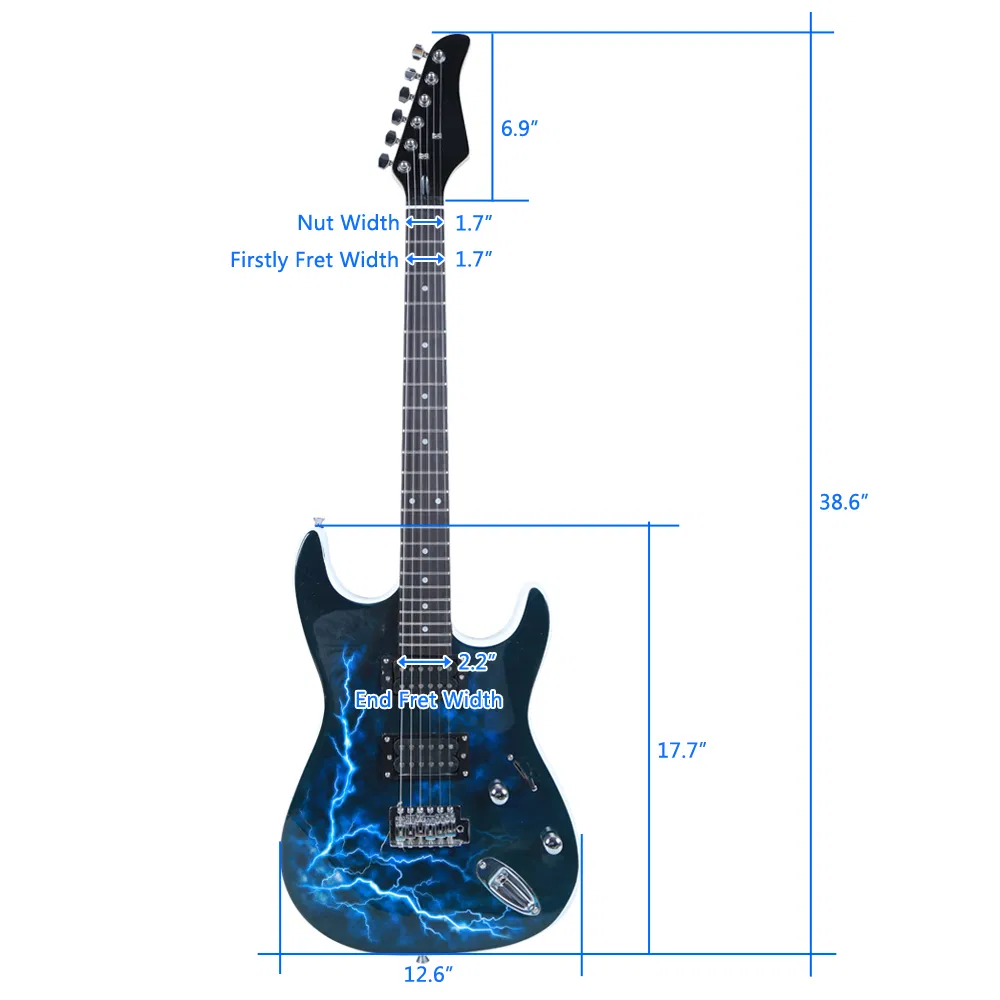 Lightning Style Electric Guitar with Power Cord/Strap/Bag/Plectrums Black & White photo 7