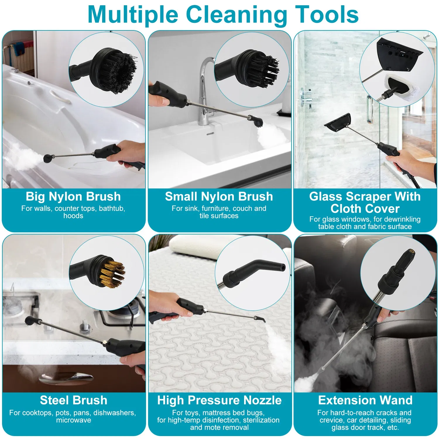 2500W Handheld Steamer Cleaner Multifunctional Little Steamer Powerful High Temp Steam Clean Machine for Cleaning Car Detailing Couch Floor Tile Microwave Mattress Bed Bugs Windows photo 8