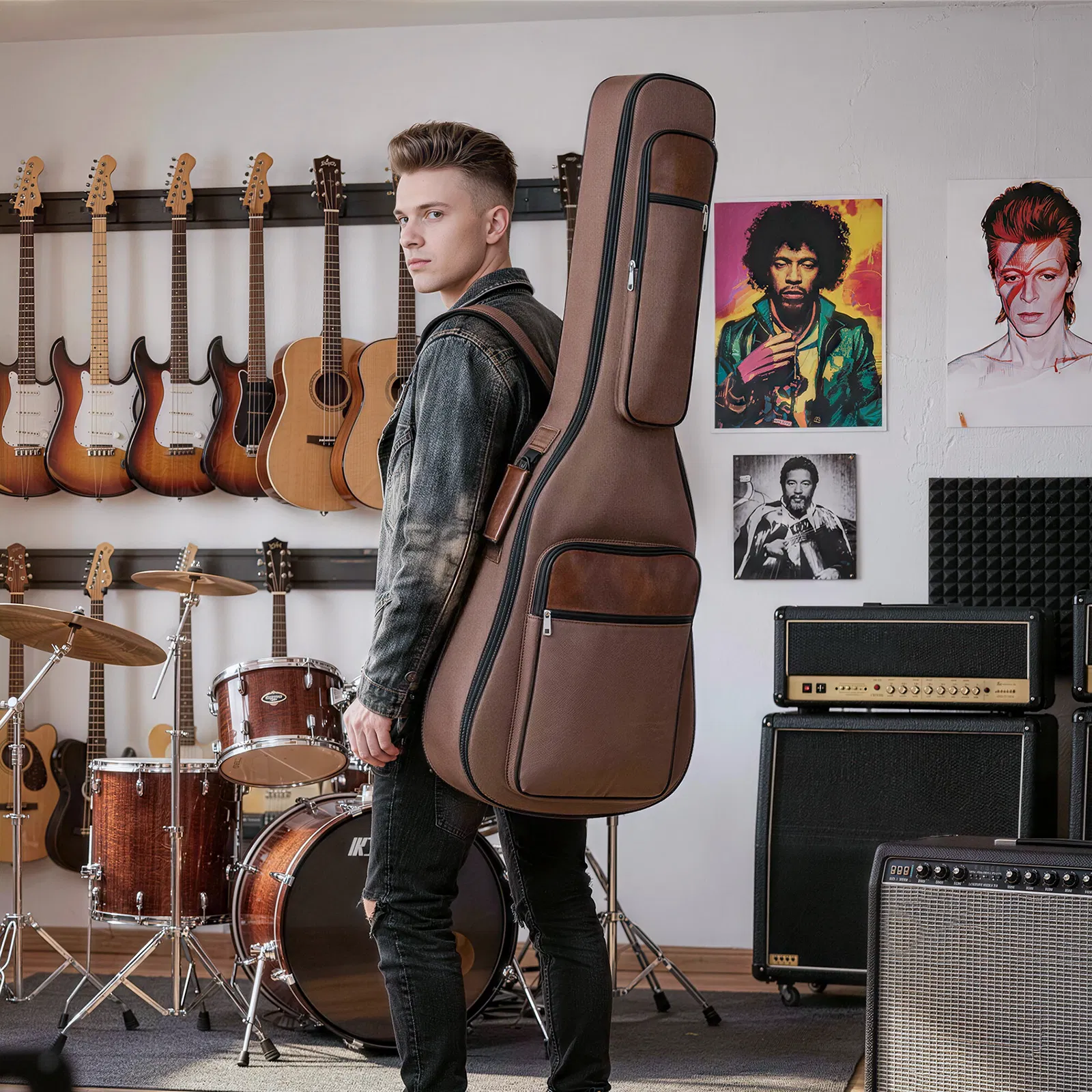 600D Extra-Thick Oxford Cloth Acoustic Guitar Bag with 10mm Sponge Padding Brown (Fits 41/40-inch Guitars) photo 7